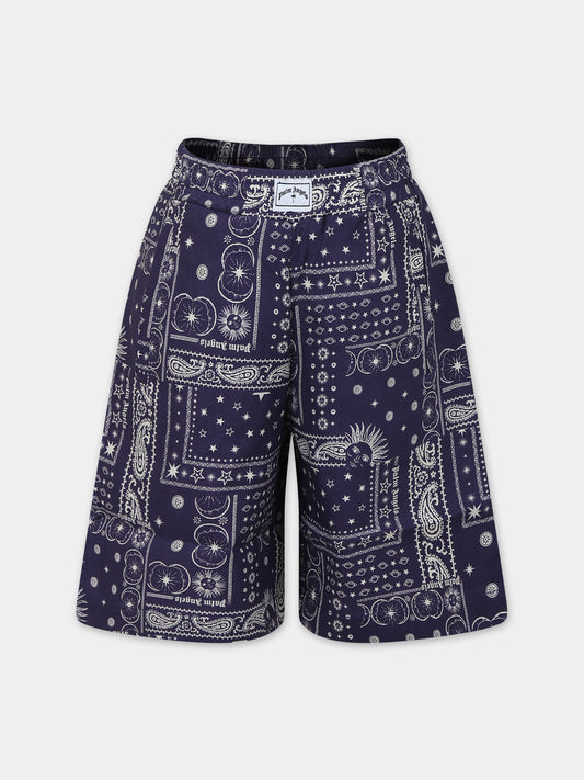 Shorts blu per bambino con stampa,Palm Angels,PBCB006S24FAB0014603