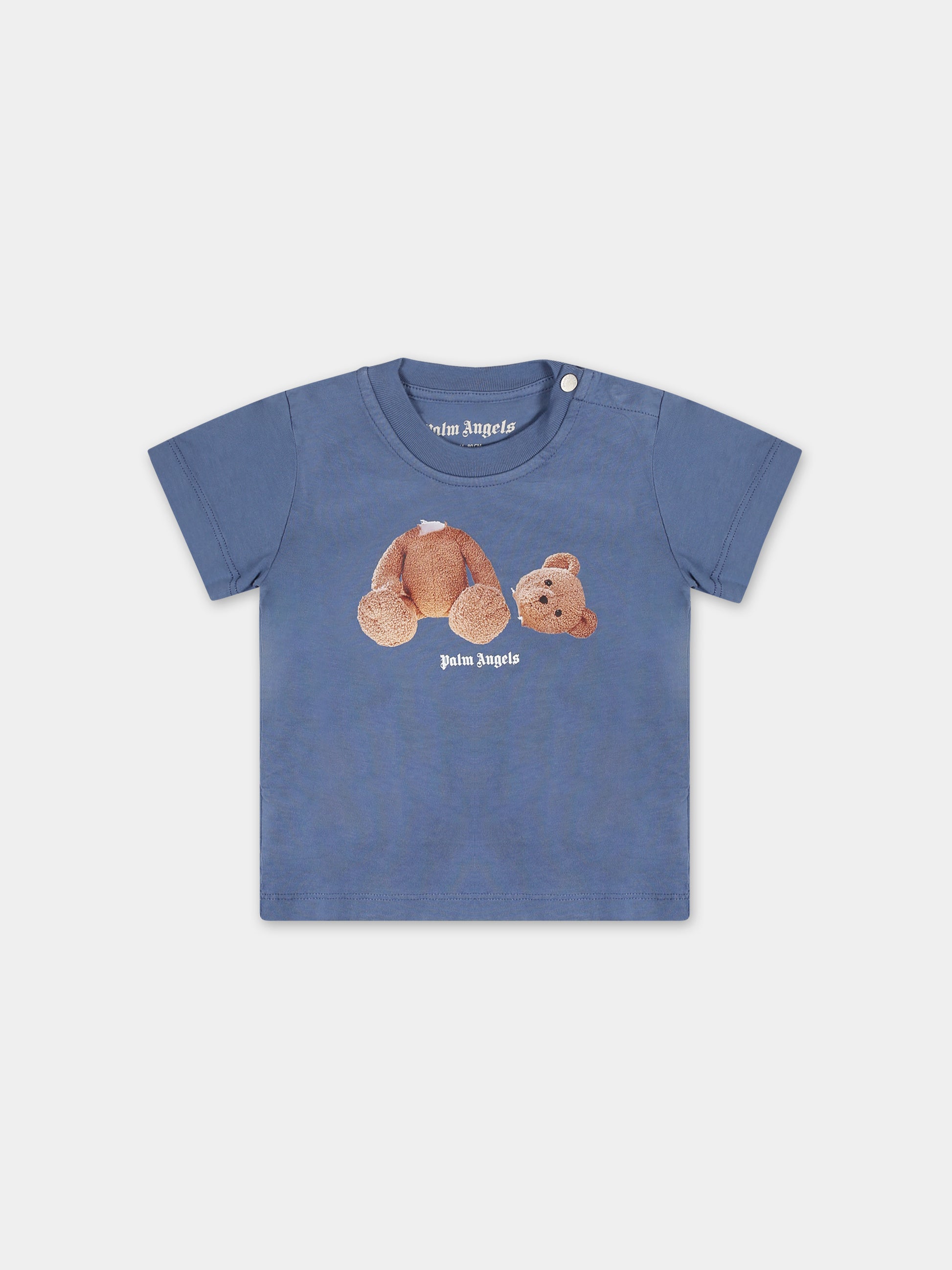 T-shirt blu per neonato con orso,Palm Angels,PBXB001S24JER0014560