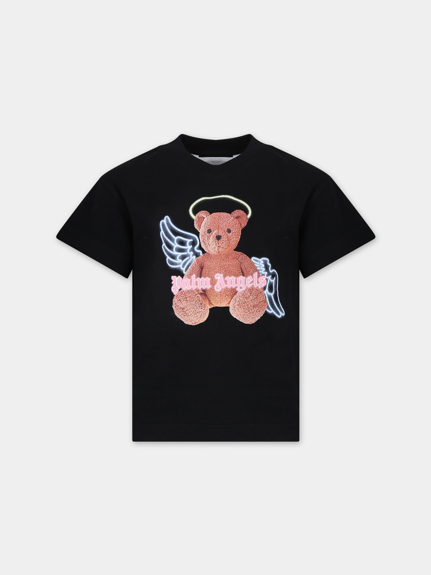 T-shirt nera per bambina con orso,Palm Angels,PGAA002S24JER0021060