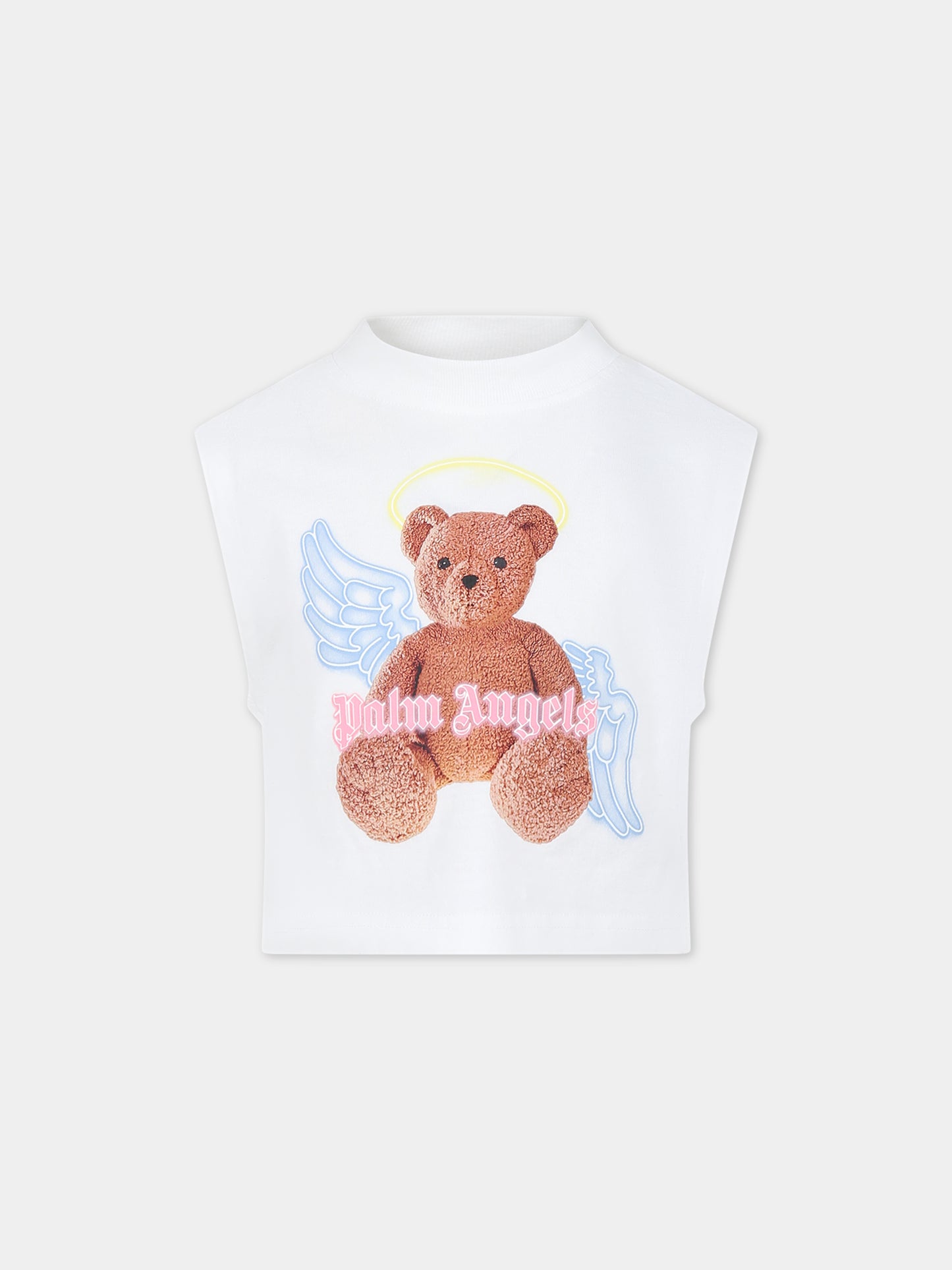 Canotta bianca per bambina con orso,Palm Angels,PGAC003S24JER0010360