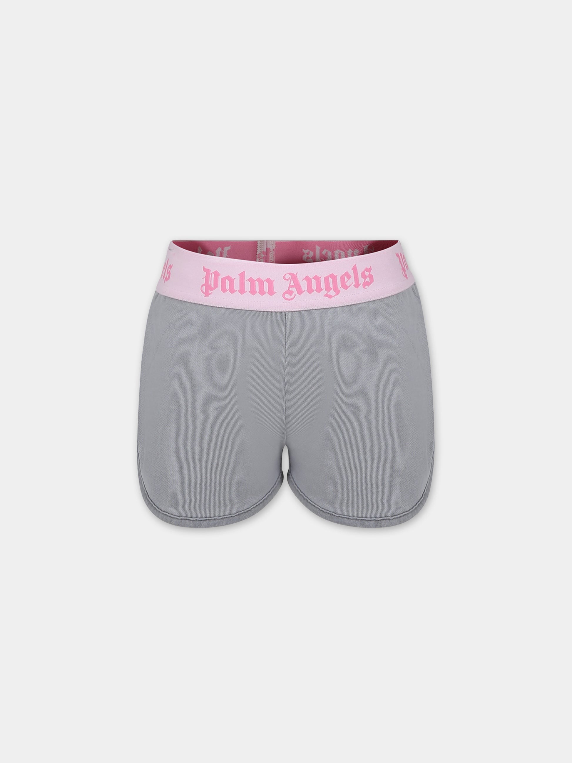 Shorts grigio per bambina con logo,Palm Angels,PGCI003S24FLE0010730