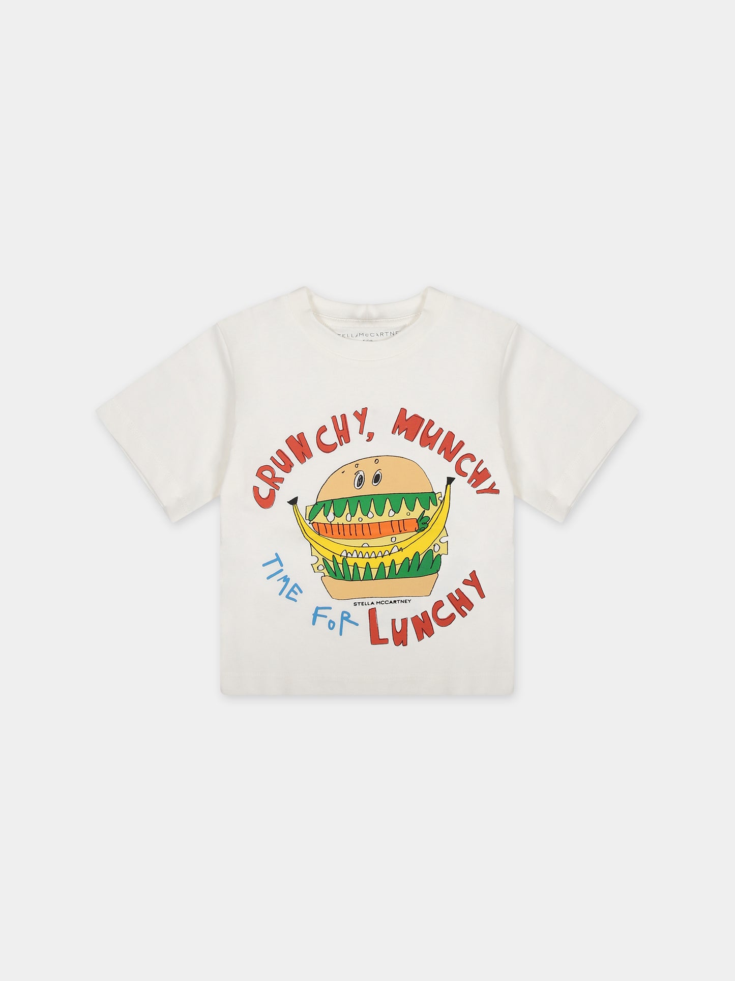 T-shirt bianca per neonato con stampa sandwich,Stella Mccartney Kids,TU8Q61 Z0434 101