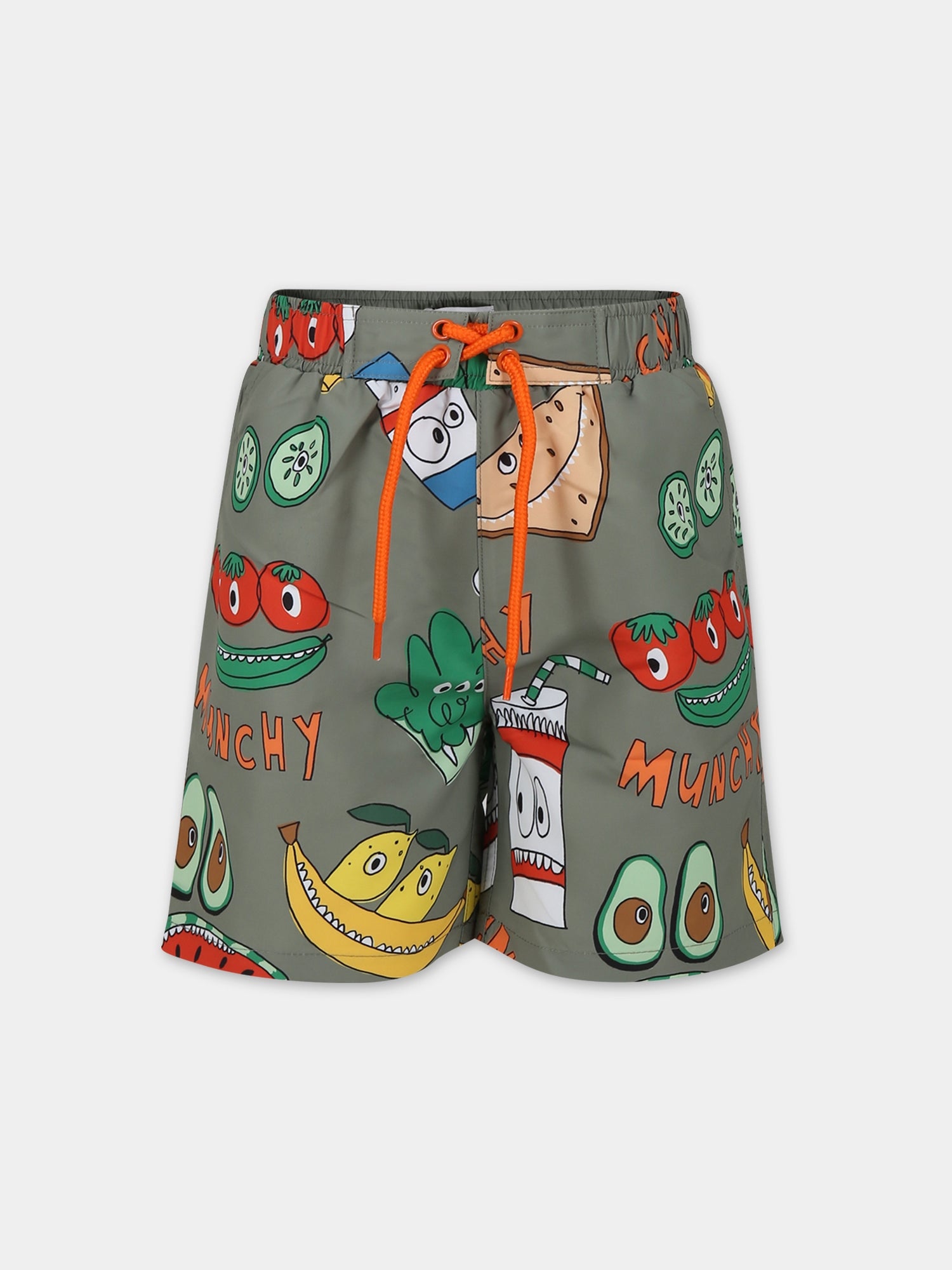 Boxer mare verde per bambino con stampa frutta e verdura,Stella Mccartney Kids,TUCP49 Z1707 727MC
