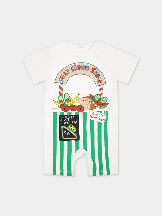 Pagliaccetto bianco per neonato con stampa frutta e verdura,Stella Mccartney Kids,TUA501 Z0434 101