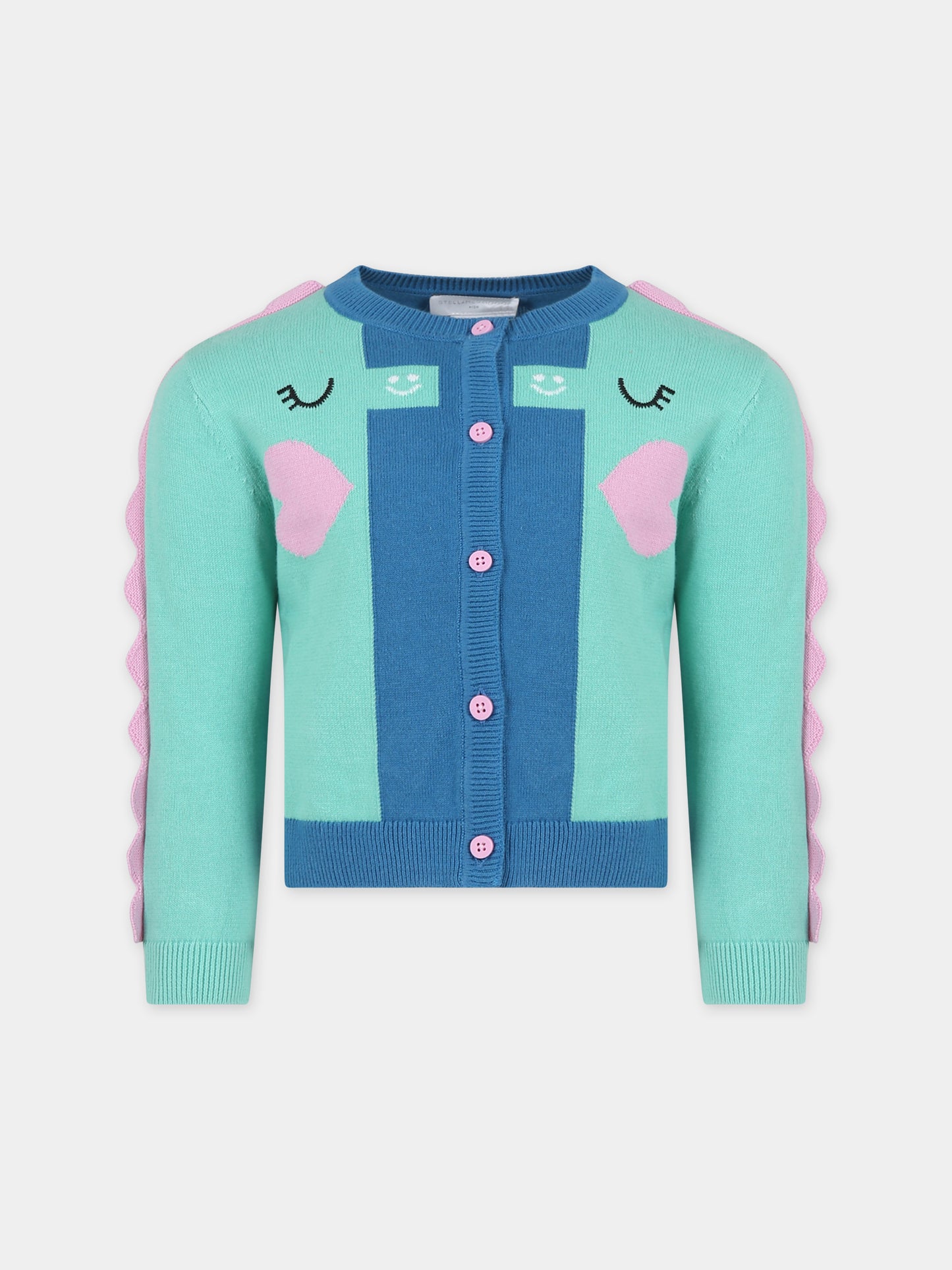 Cardigan azzurro per bambina con cuori,Stella Mccartney Kids,TU9A30 Z1841 672