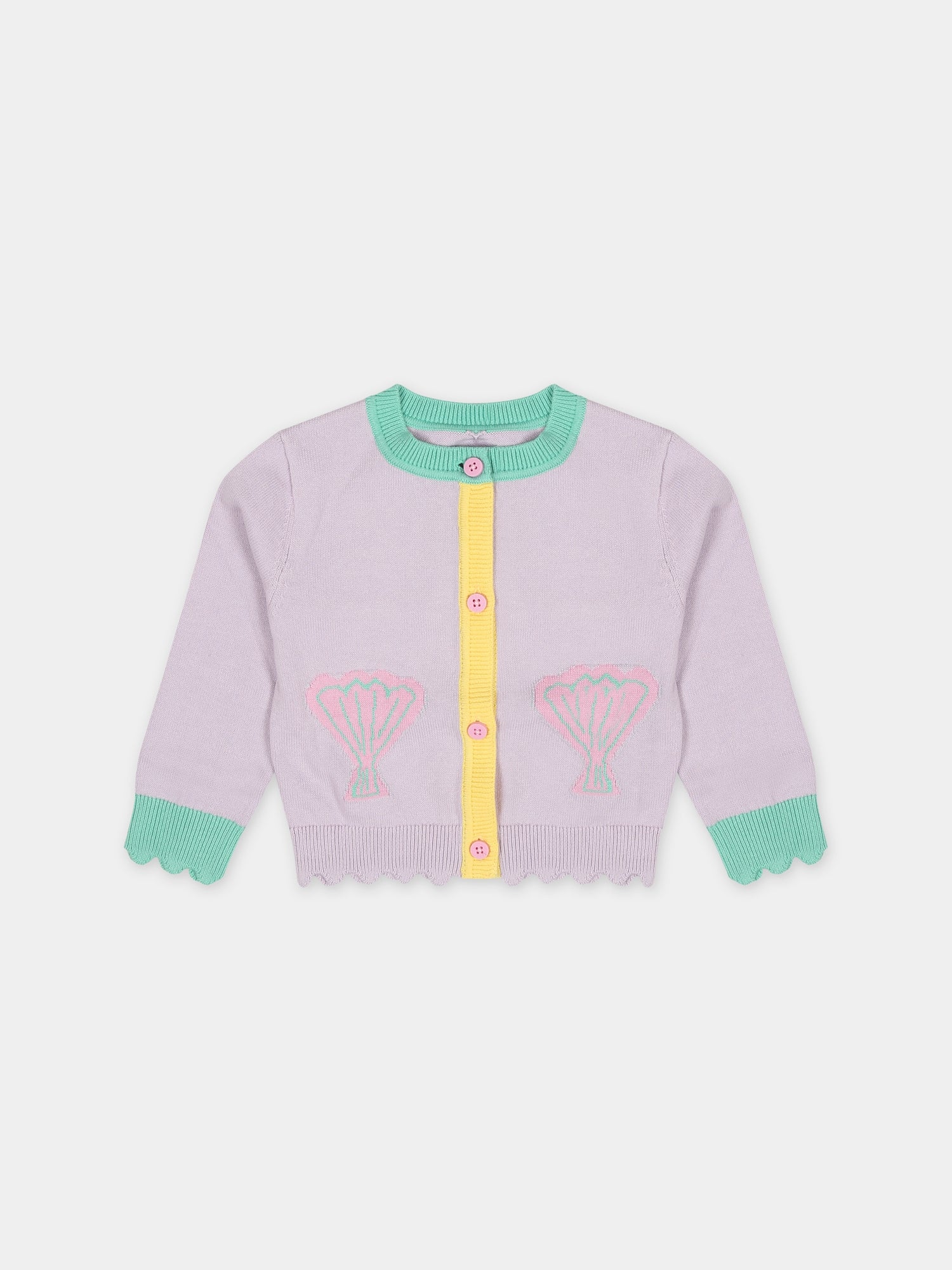 Cardigan viola per neonata con conchiglie,Stella Mccartney Kids,TU9010 Z1841 572