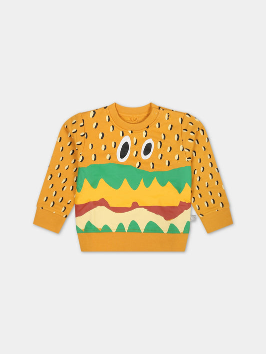 Felpa gialla per neonato con stampa hamburger,Stella Mccartney Kids,TU4580 Z1743 207GL