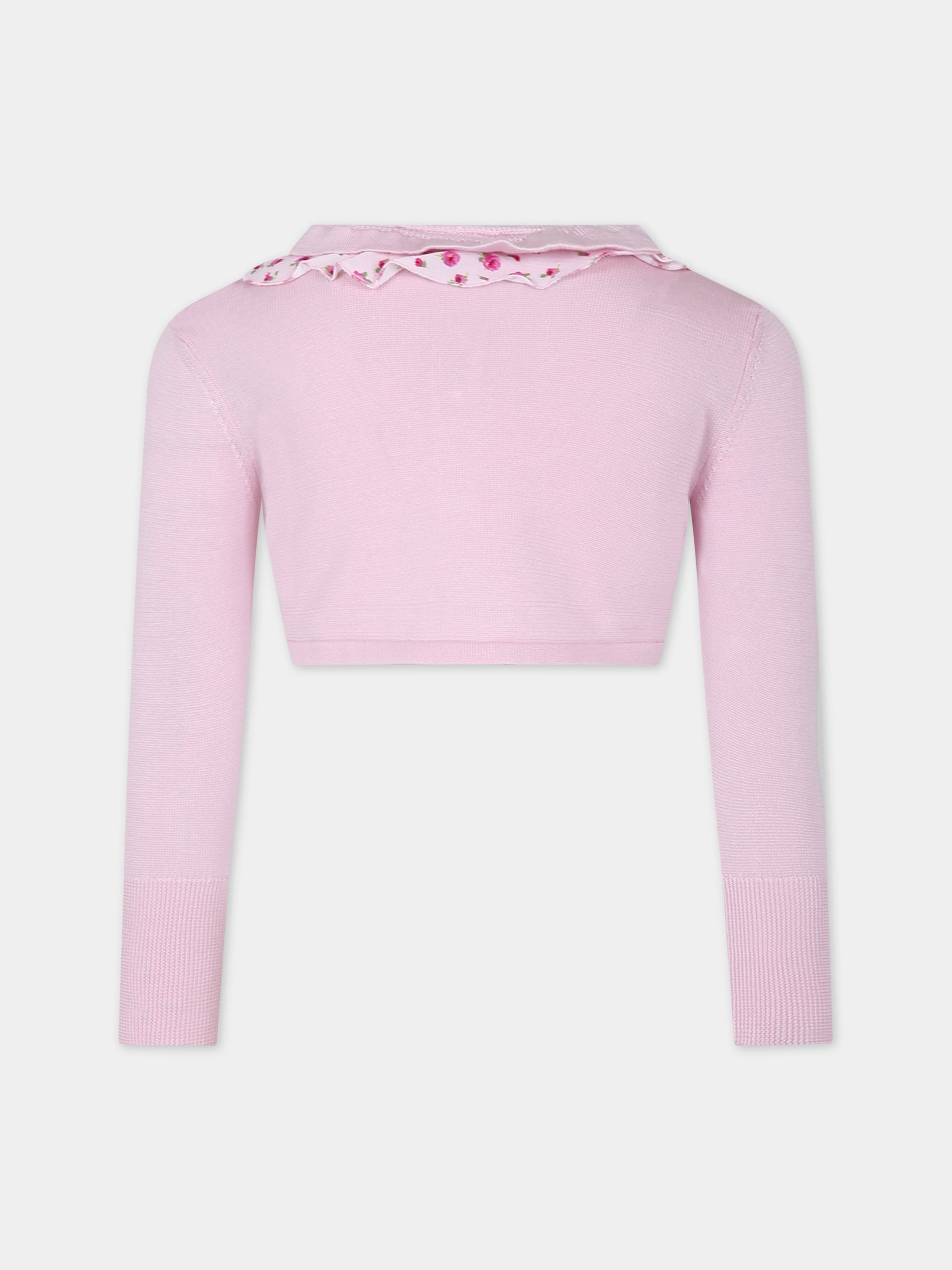 Cardigan rosa per bambian con stampa fiori,Simonetta,SU9A60 X0018 515