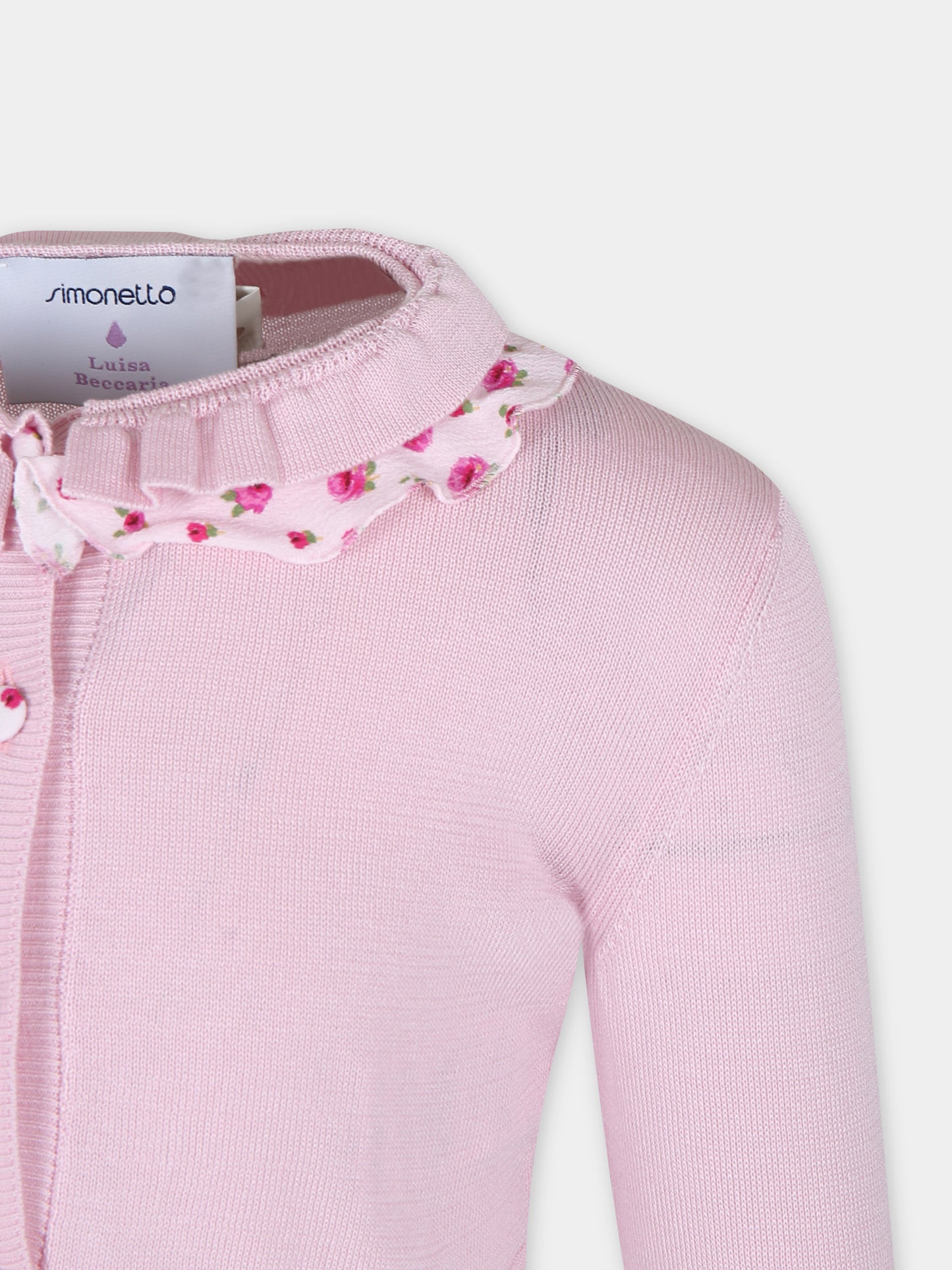 Cardigan rosa per bambian con stampa fiori,Simonetta,SU9A60 X0018 515