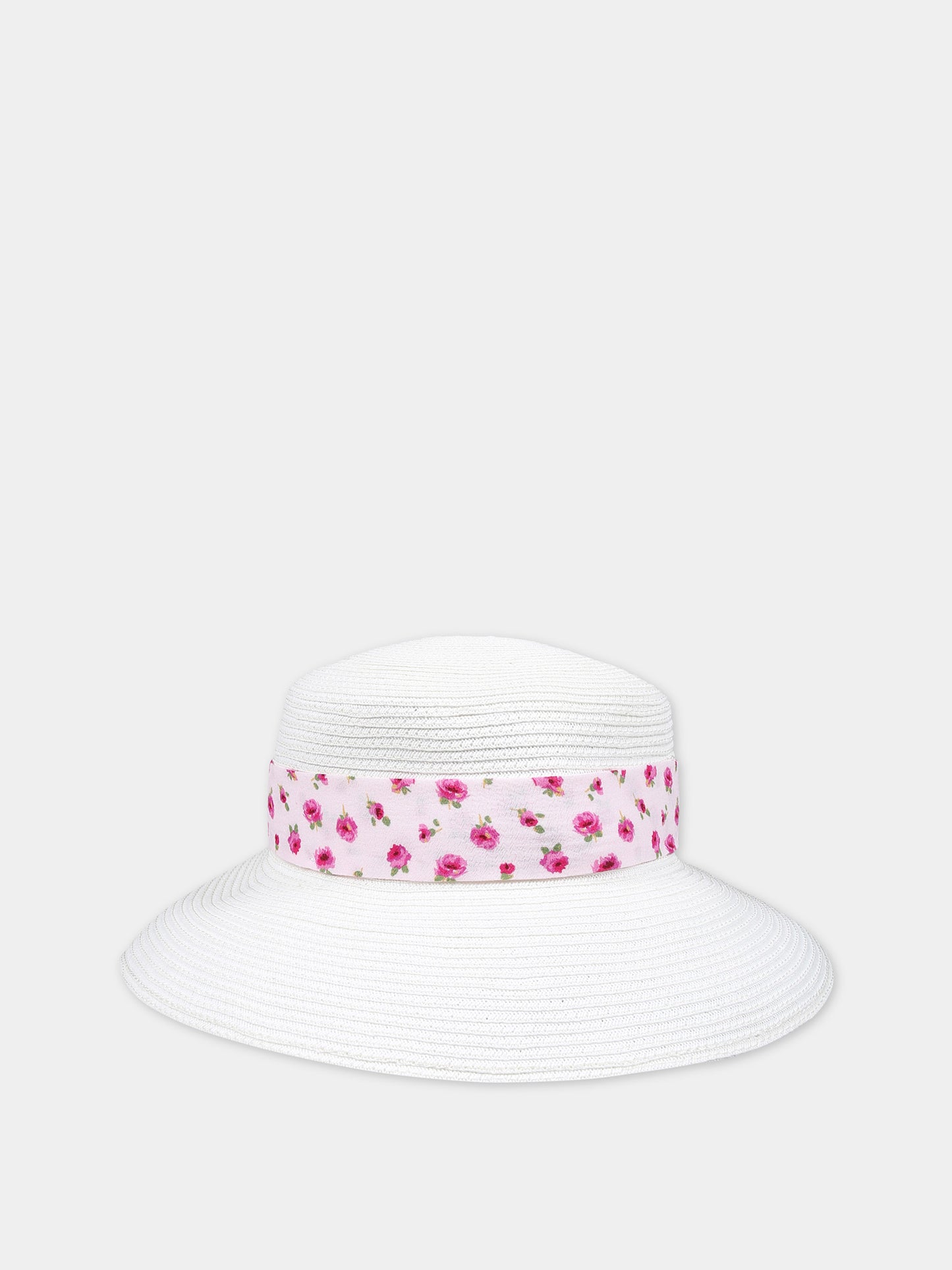 Cappello di paglia bianco per bambina con fiori,Simonetta,SU0A77 Z1979 101RS