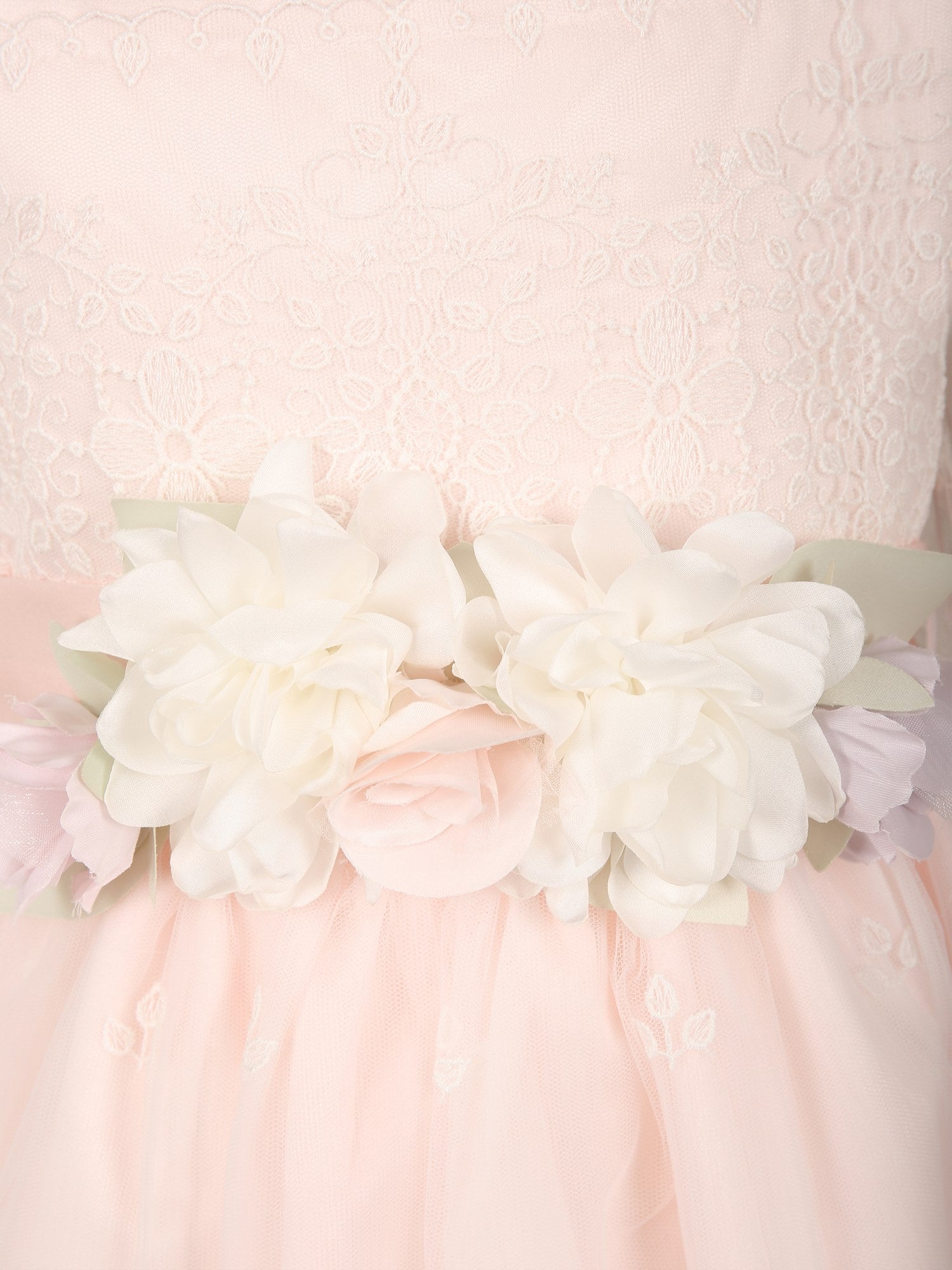 Vestito rosa per bambina con ricami e fiori,Monnalisa,71C914 3972 0092