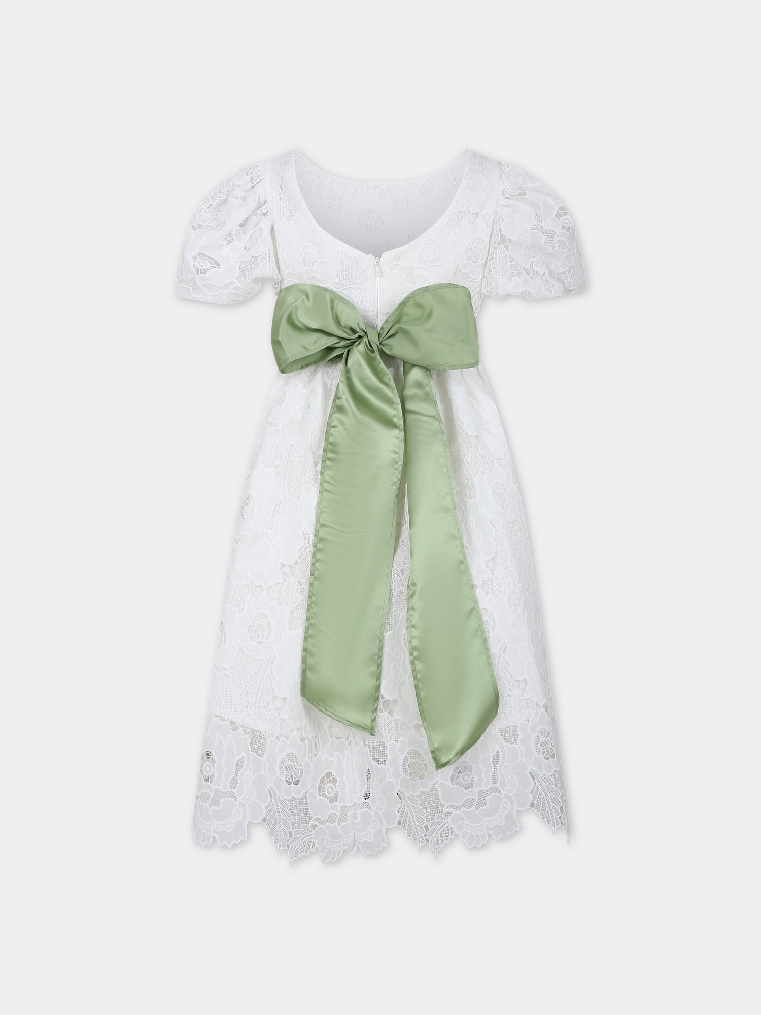 Vestito bianco per bambina in pizzo macramè,Monnalisa,71C921 3910 0001