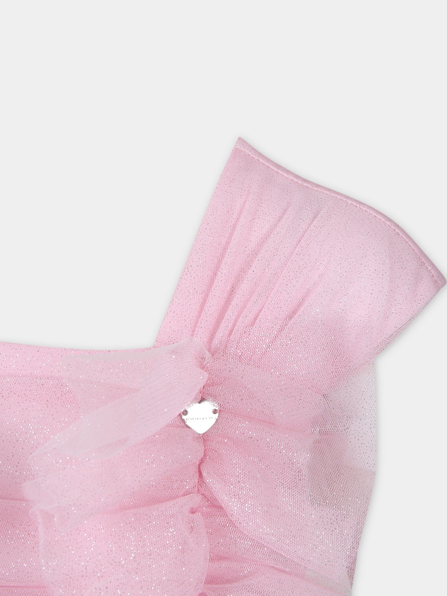 Vestito rosa per bambina in tulle e lurex,Monnalisa,71C910 3907 9075