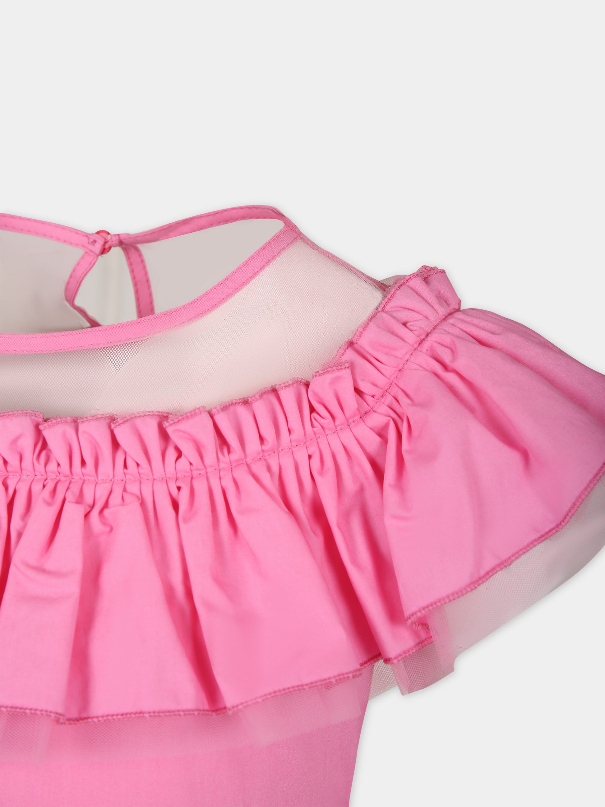 Vestito rosa per bambina con tulle e rouches,Monnalisa,17C905 T9945 0095