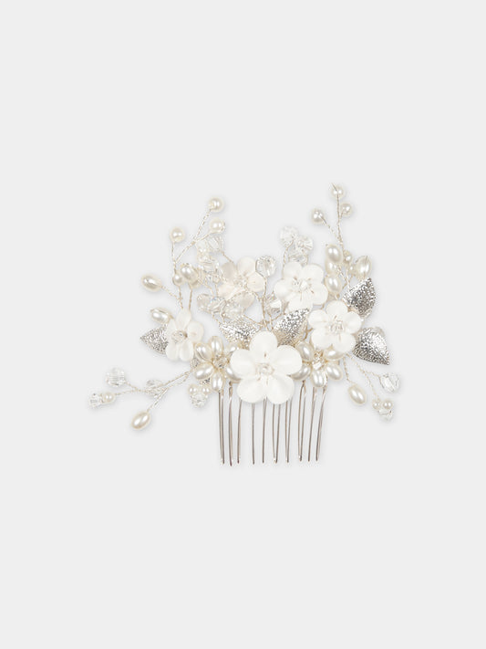 Fermaglio bianco per bambina con fiori,Monnalisa,79C007 3073 0001