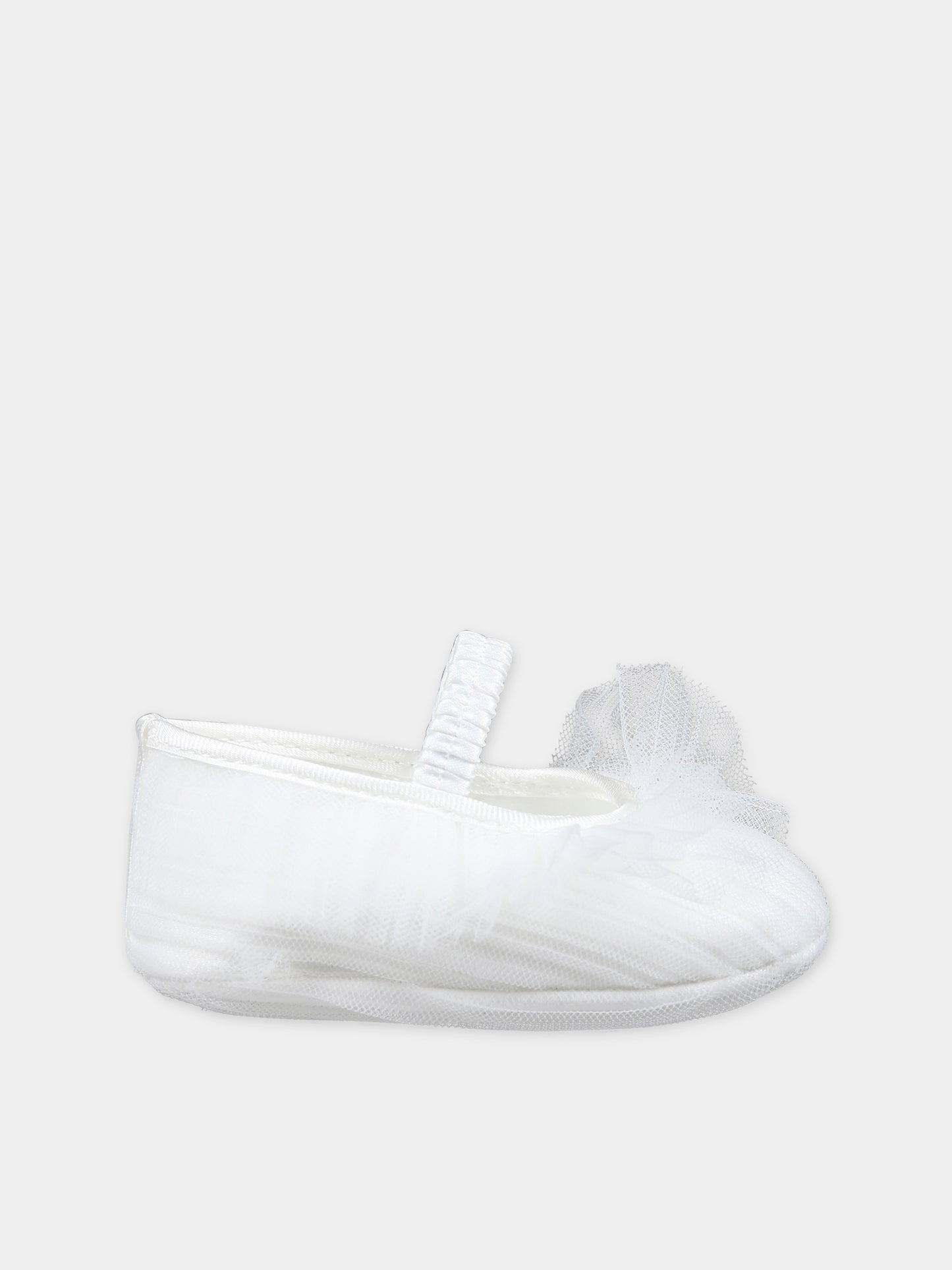 Ballerine bianche per neonata con tulle,Monnalisa,73C007 3361 001A