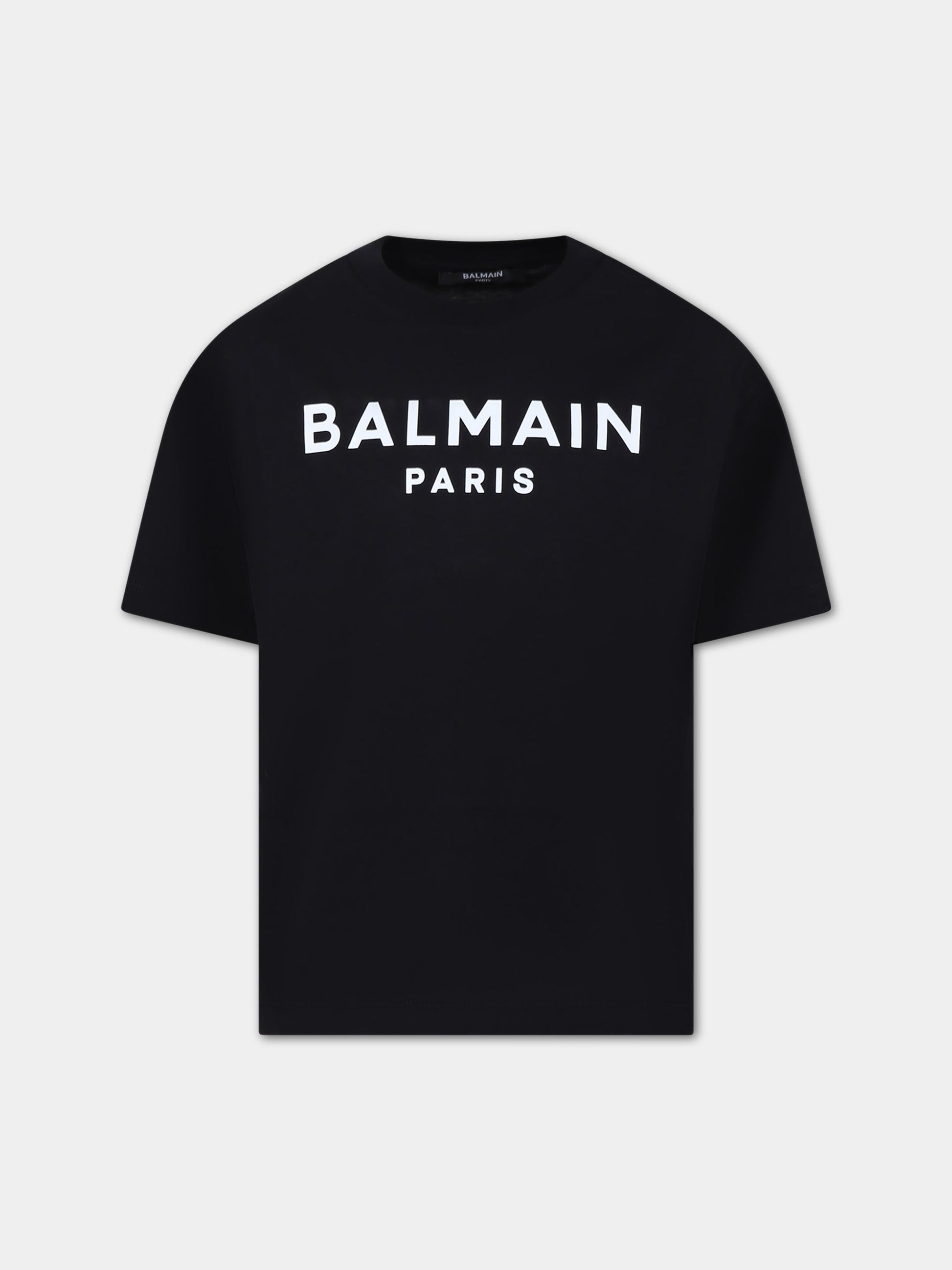 Black t-shirt for kids with logo,Balmain Kids,BU8P01 Z1751 930BC