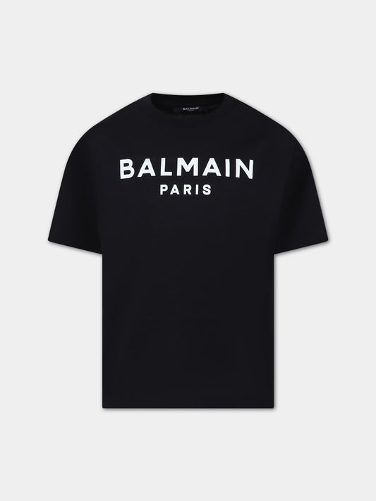 Black t-shirt for kids with logo,Balmain Kids,BU8P01 Z1751 930BC