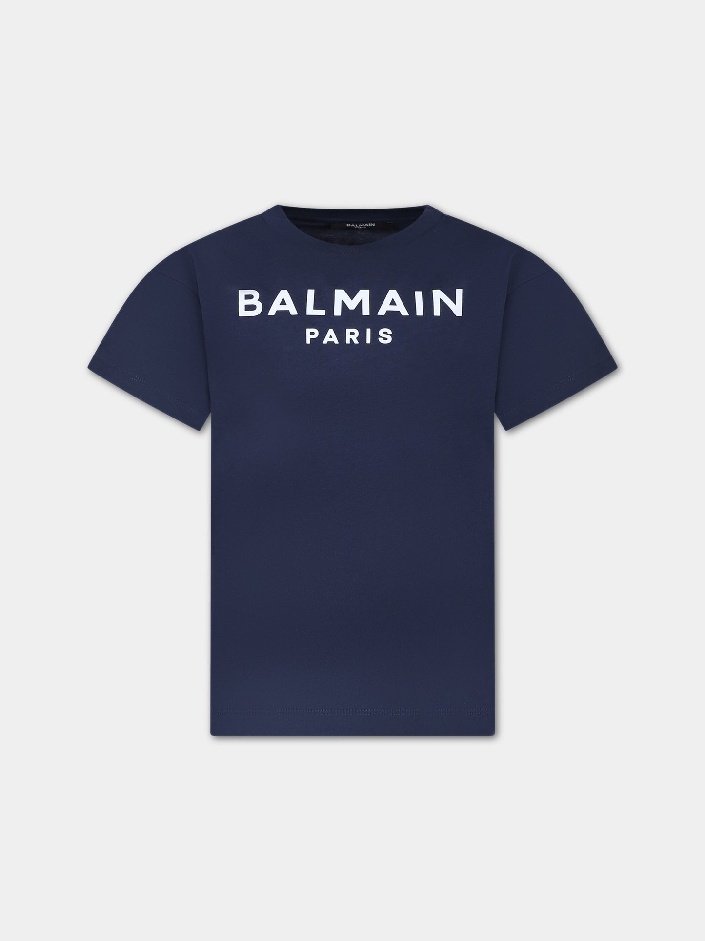 T-shirt blu per bambini con logo,Balmain Kids,BU8P01 Z1751 649