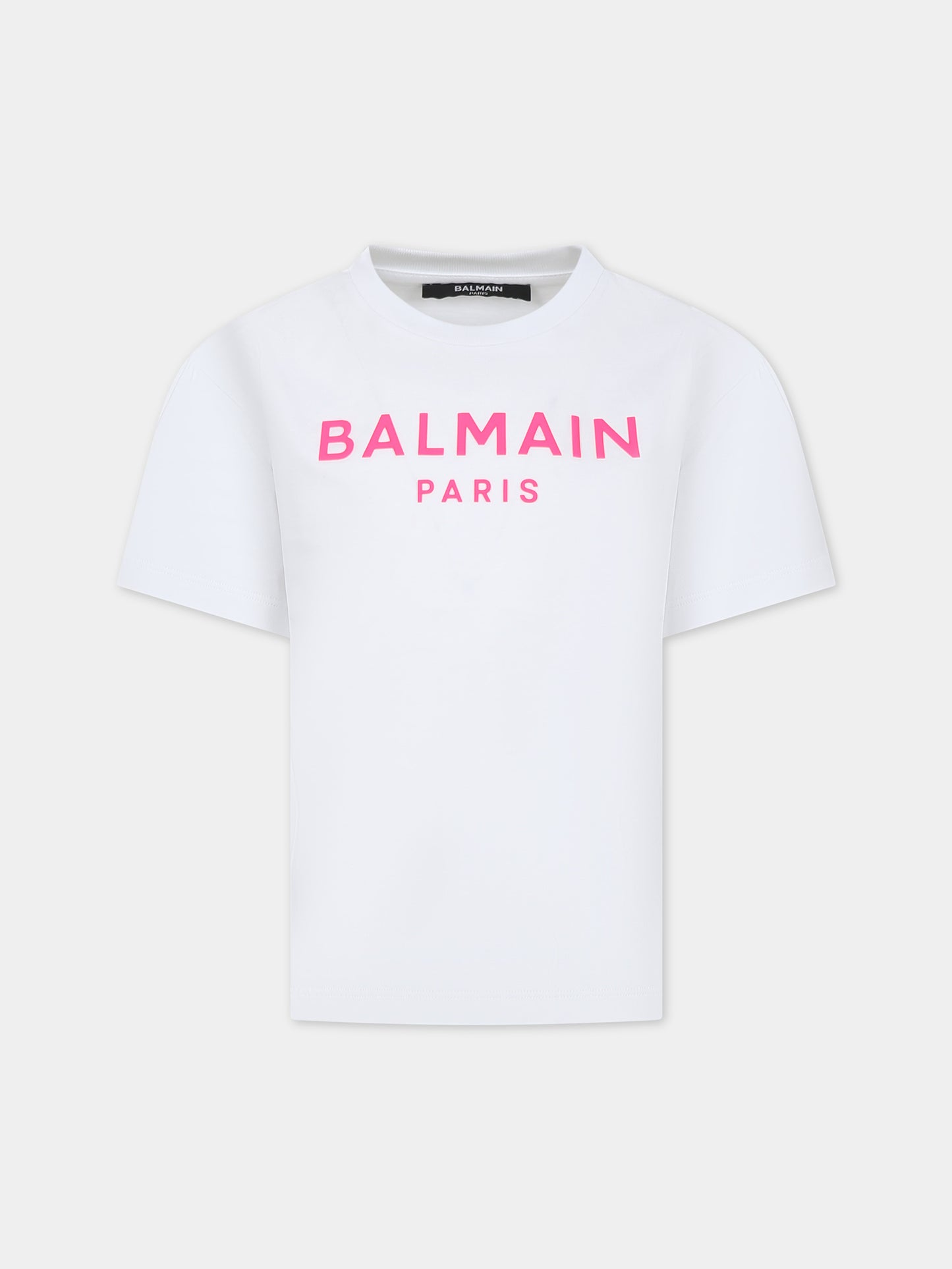 T-shirt bianca per bambina con logo,Balmain Kids,BU8Q71 Z0082 100FU