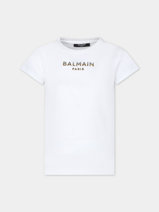 T-shirt bianca per bambina con logo,Balmain Kids,BU8A01 Z1884 100