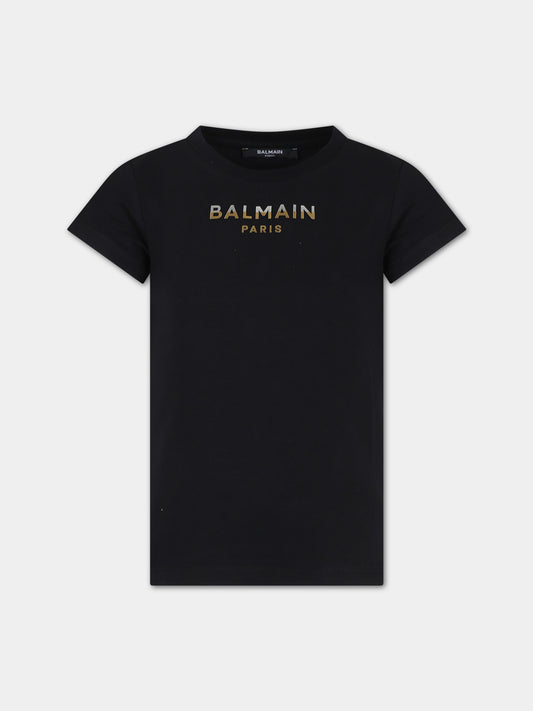 T-shirt nera per bambina con logo,Balmain Kids,BU8A01 Z1884 930