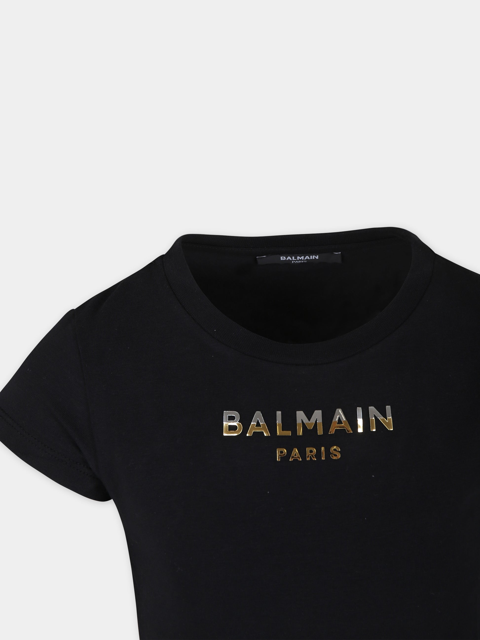 T-shirt nera per bambina con logo,Balmain Kids,BU8A01 Z1884 930