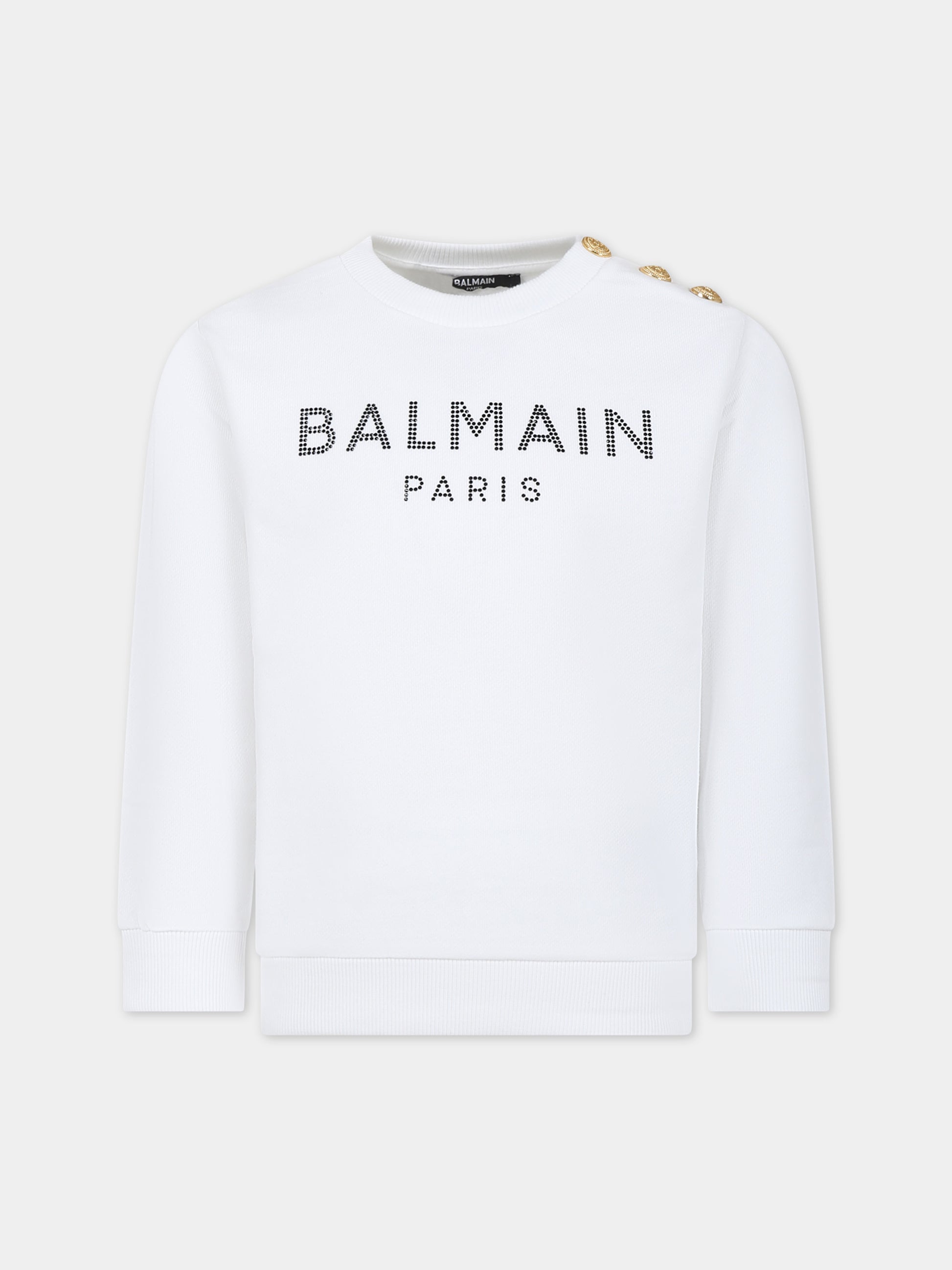 Felpa bianca per bambina con logo,Balmain Kids,BU4A30 Z0001 100NE