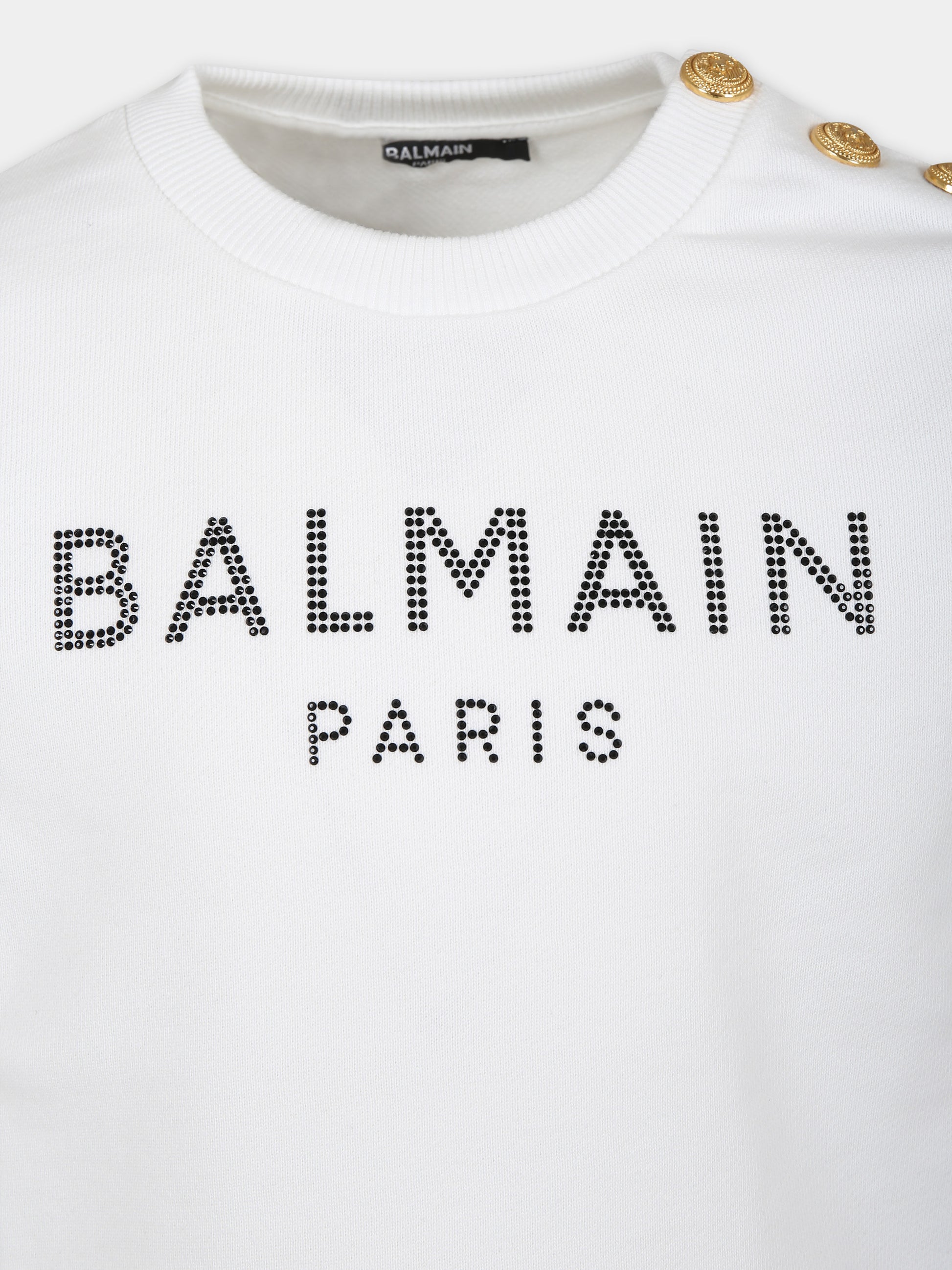 Felpa bianca per bambina con logo,Balmain Kids,BU4A30 Z0001 100NE