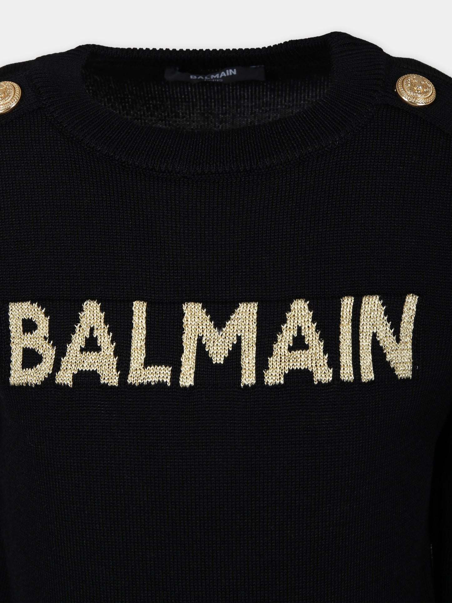 Maglione nero per bambina con logo,Balmain Kids,BU9A30 X0068 930OR