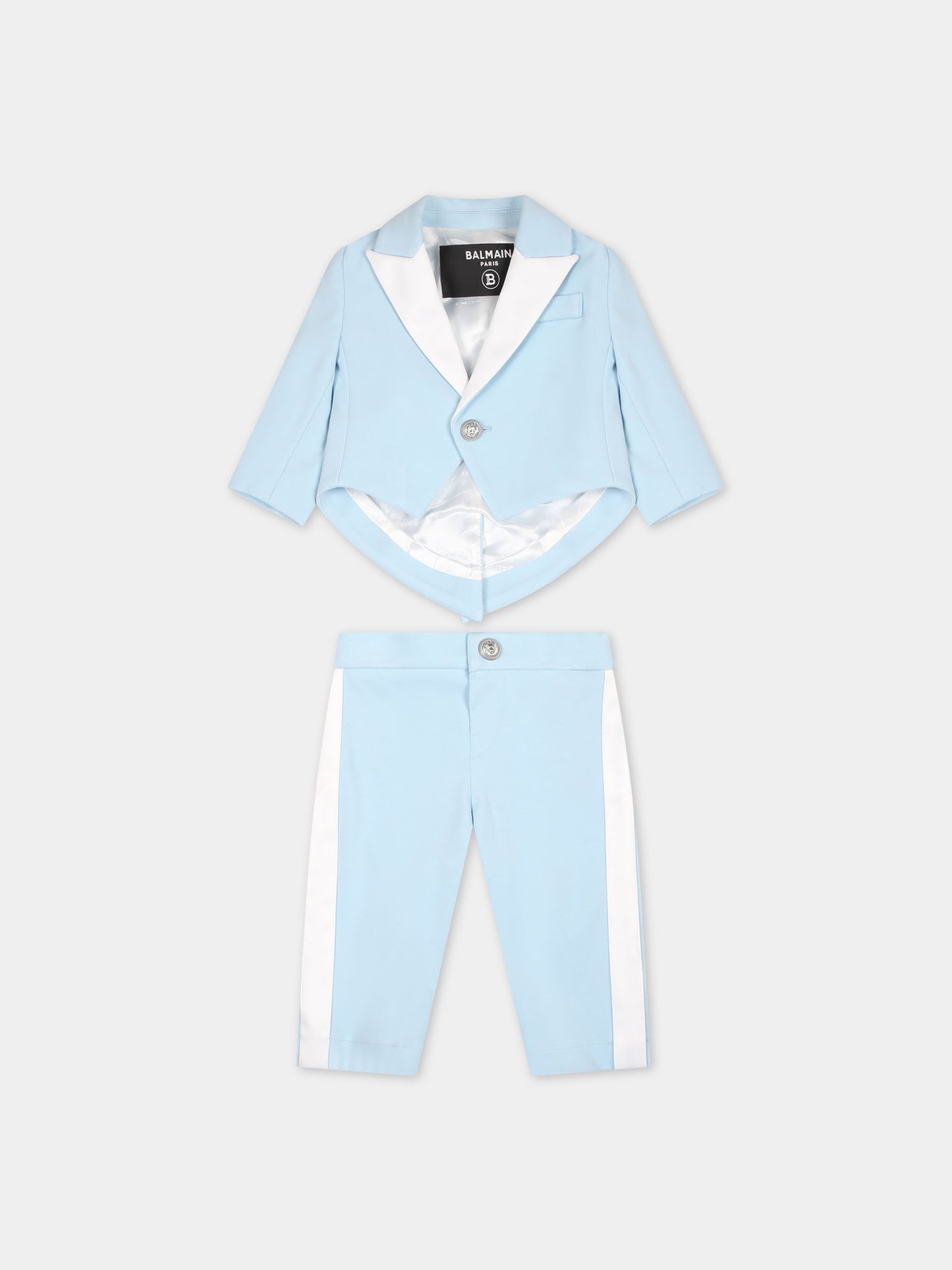 Completo elegante celeste per neonato con logo,Balmain Kids,BU3600 J0371 684AG