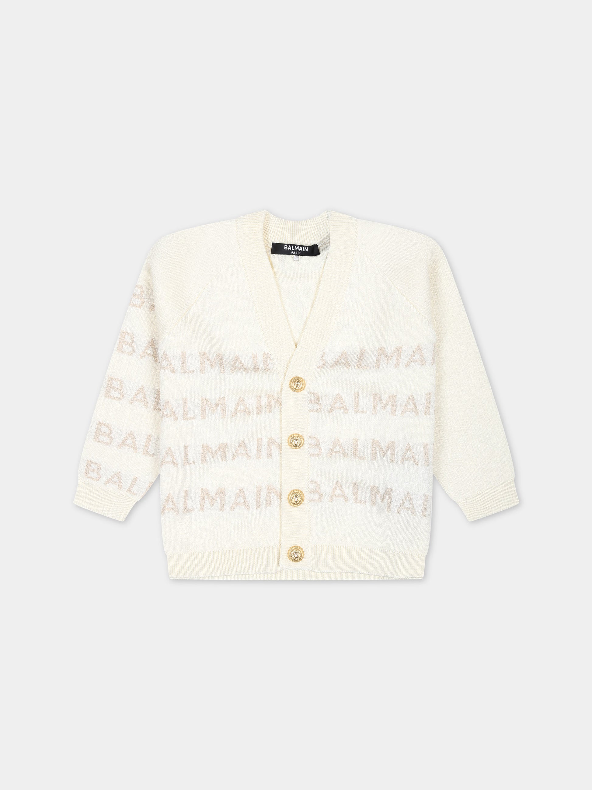 Cardigan avorio per neonata con logo,Balmain Kids,BU9500 X0068 102OR
