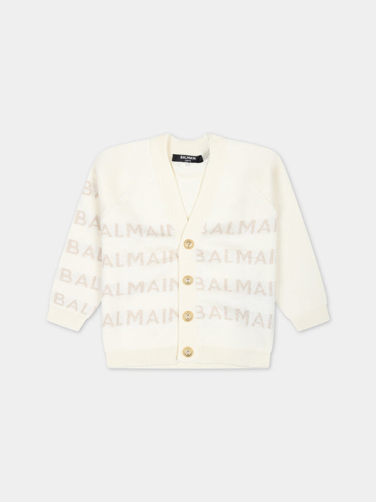 Cardigan avorio per neonata con logo,Balmain Kids,BU9500 X0068 102OR