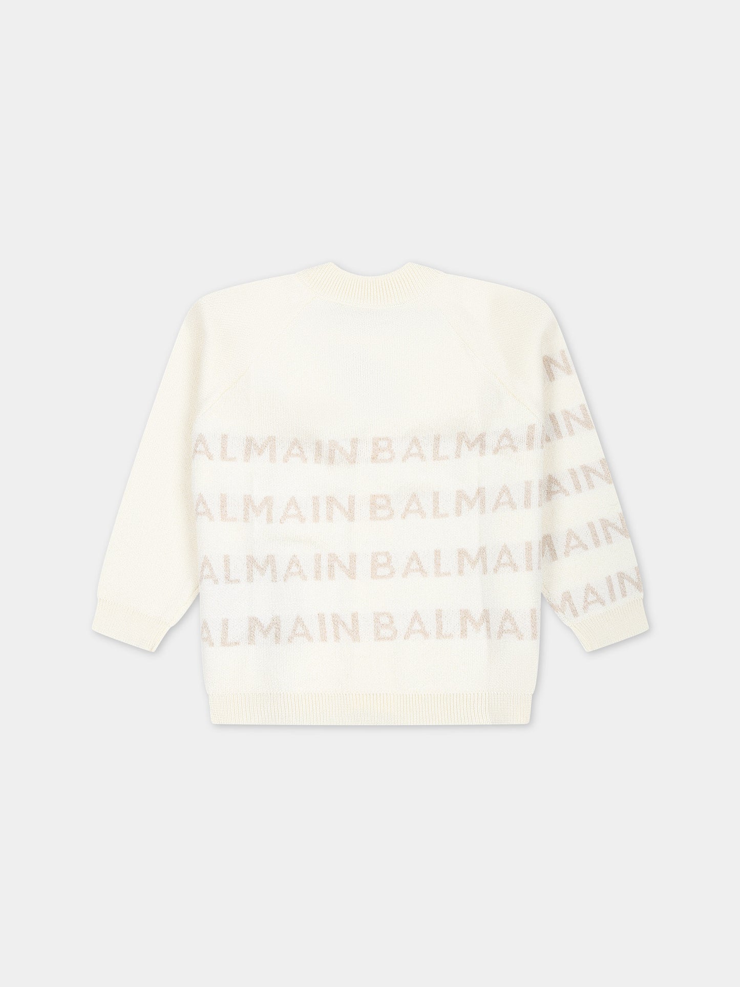 Cardigan avorio per neonata con logo,Balmain Kids,BU9500 X0068 102OR