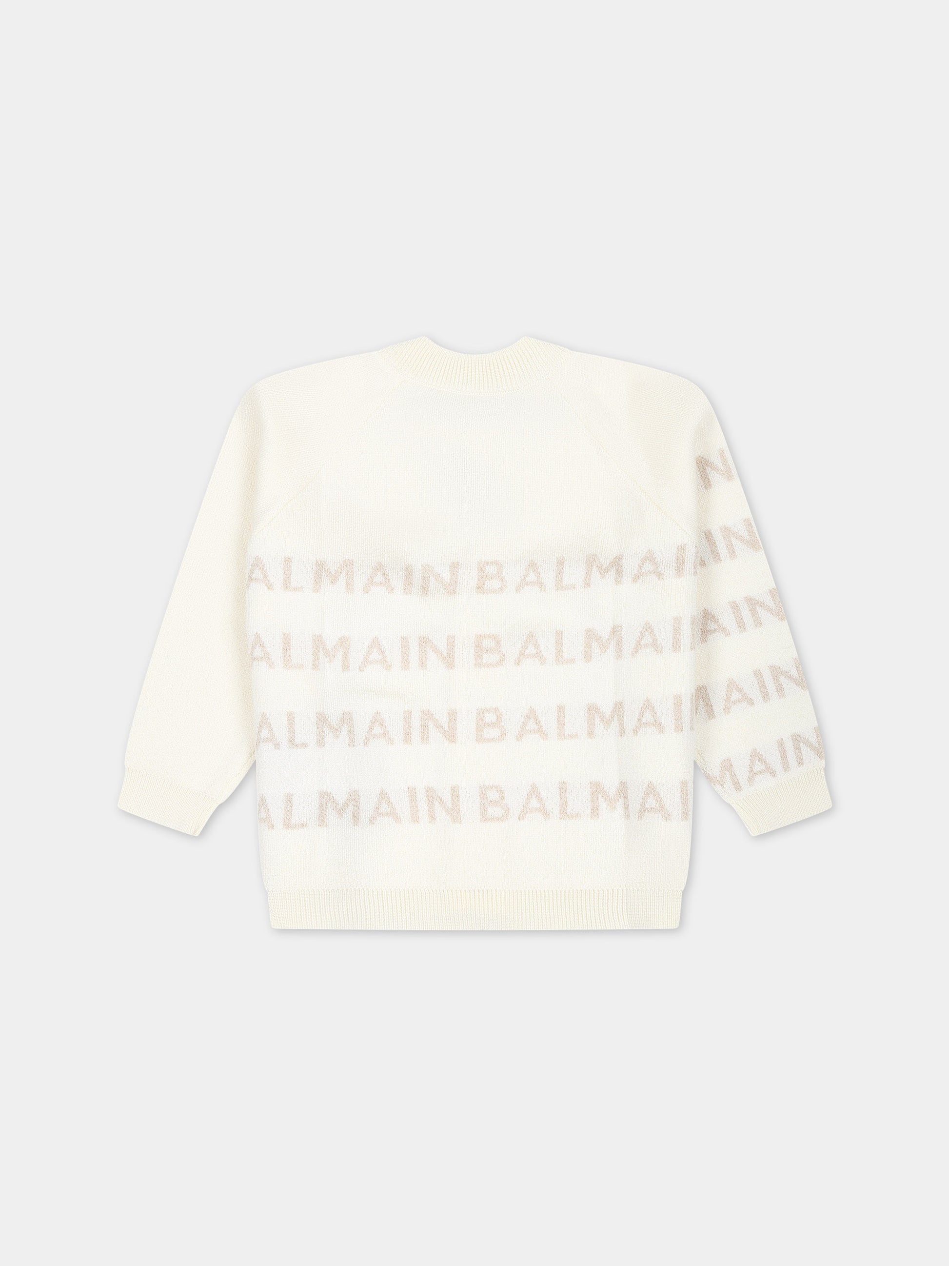 Cardigan avorio per neonata con logo,Balmain Kids,BU9500 X0068 102OR