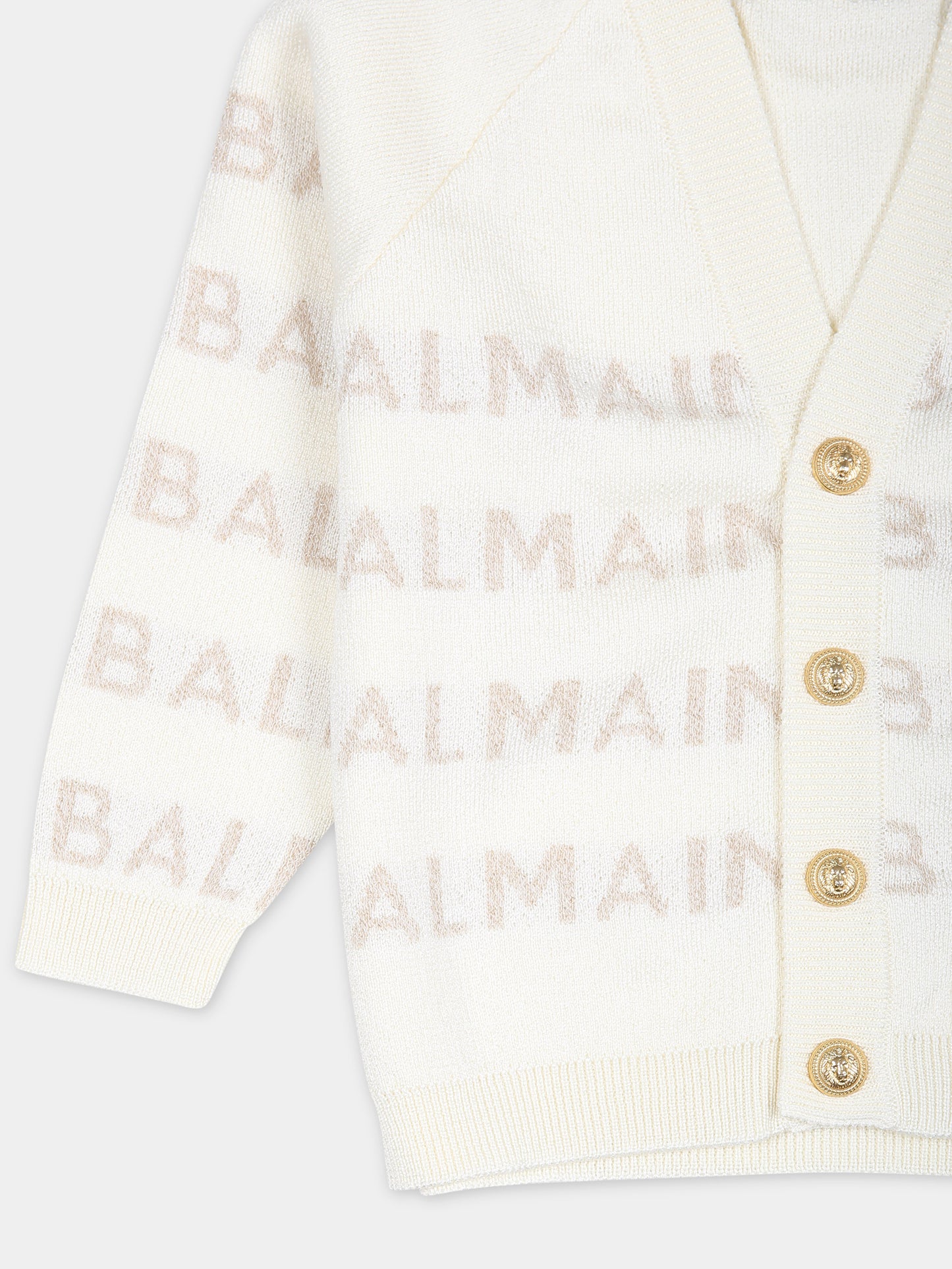 Cardigan avorio per neonata con logo,Balmain Kids,BU9500 X0068 102OR