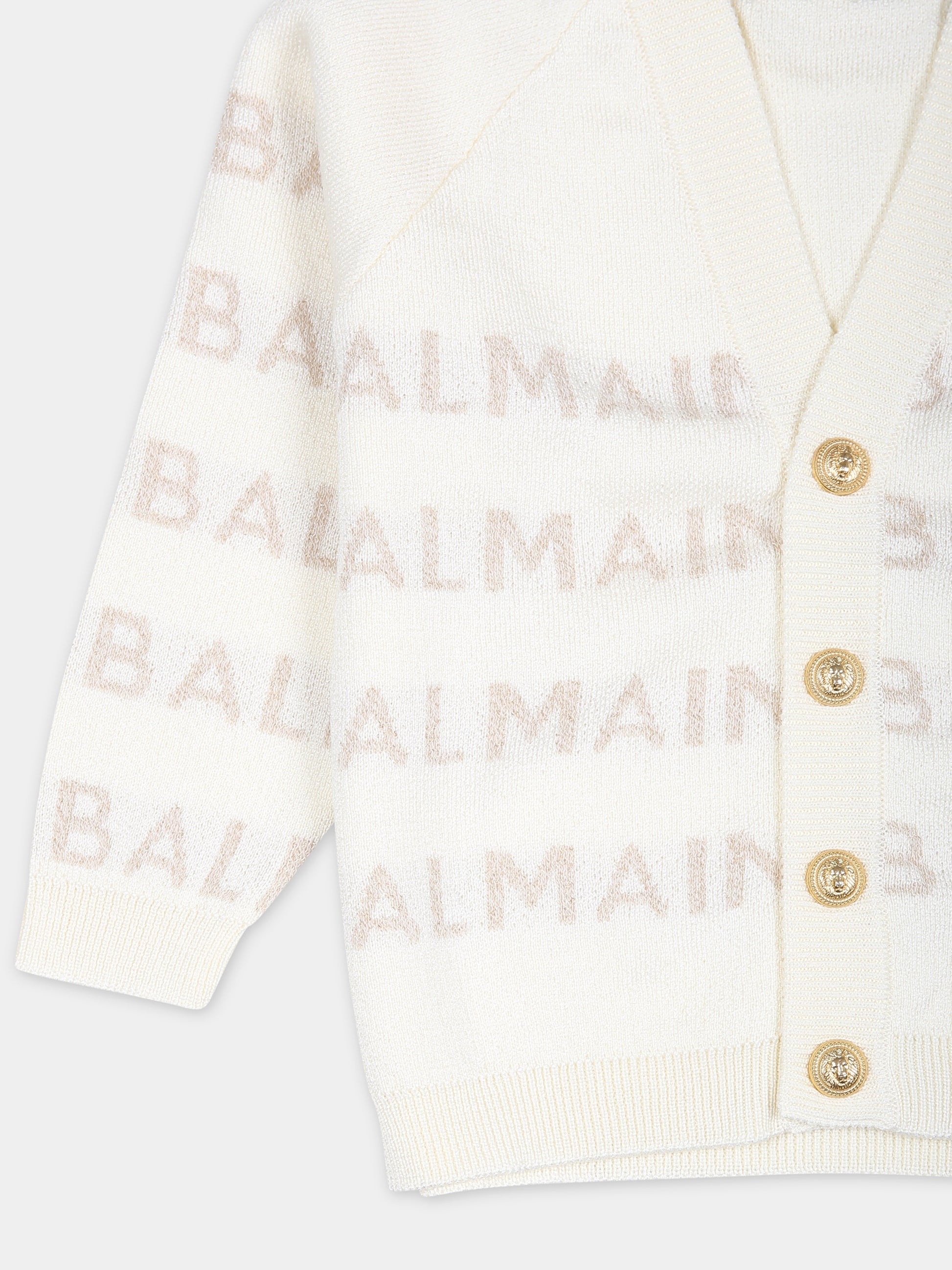 Cardigan avorio per neonata con logo,Balmain Kids,BU9500 X0068 102OR