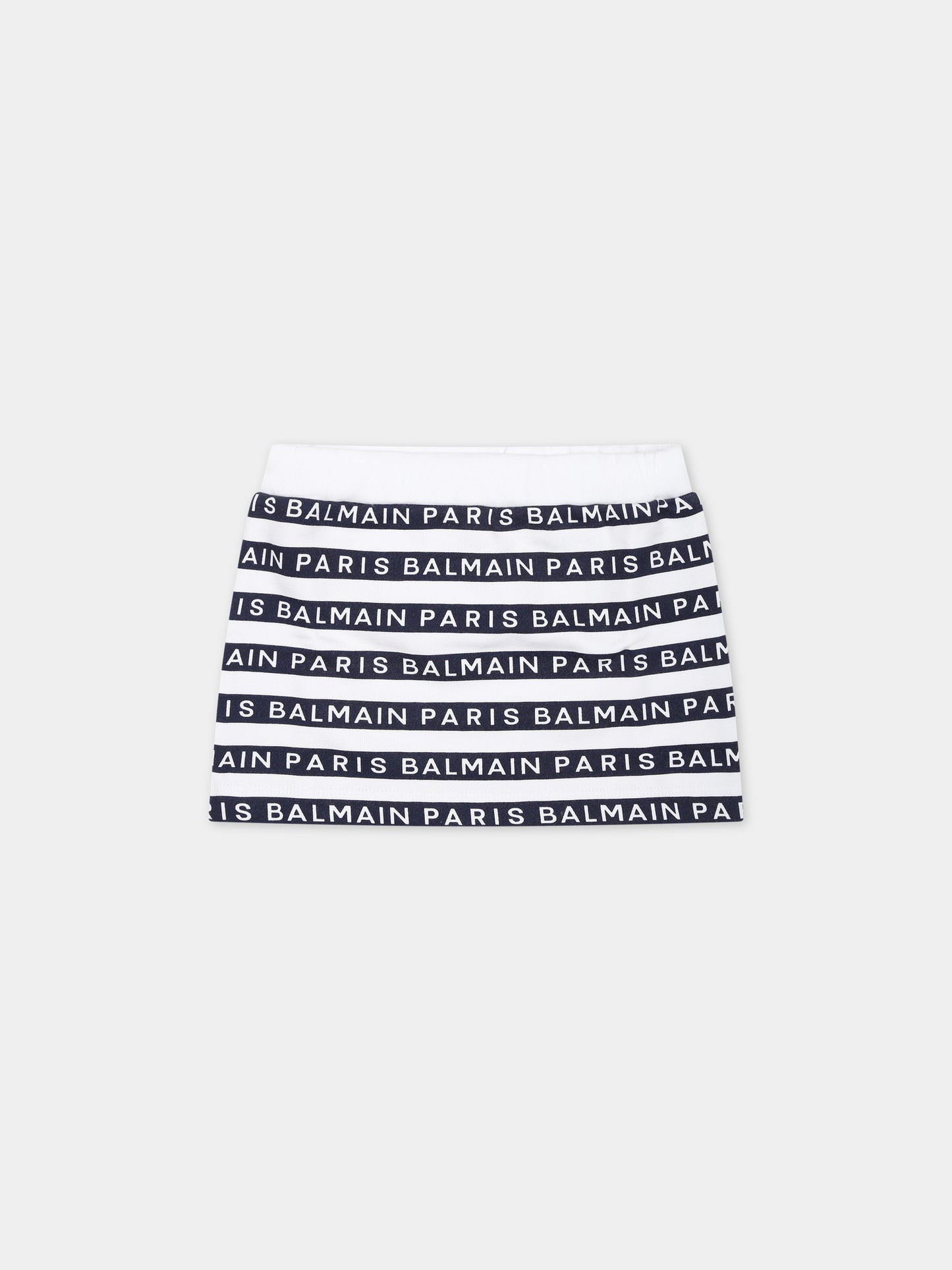 Gonna bianca per neonata con righe blu e logo,Balmain Kids,BU7001 Z1909 100BL