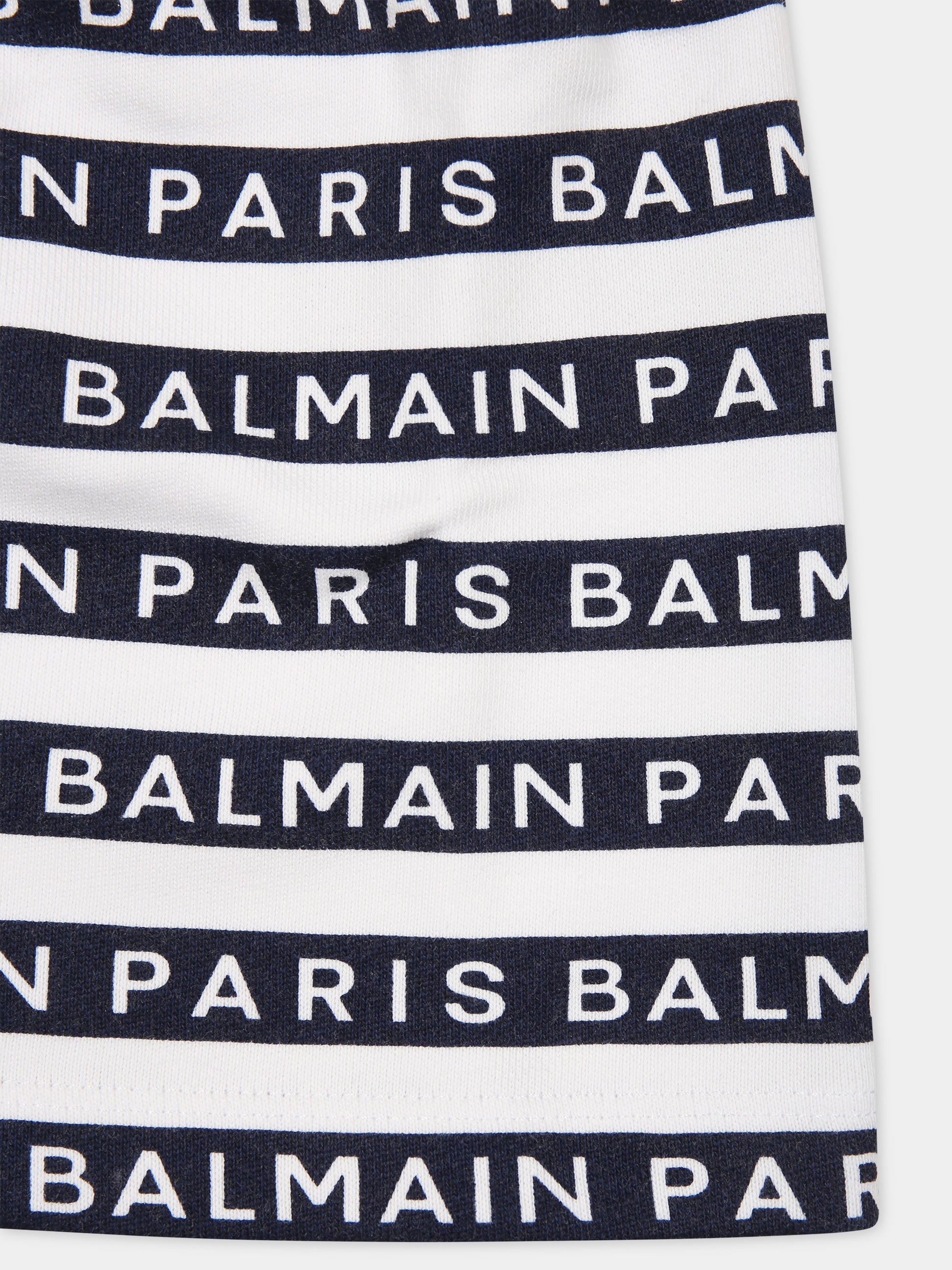Gonna bianca per neonata con righe blu e logo,Balmain Kids,BU7001 Z1909 100BL