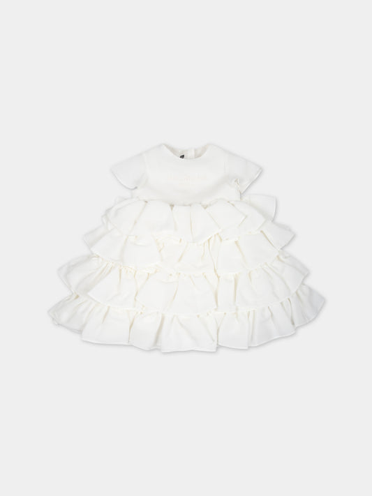 Vestito elegante bianco per neonata con logo,Balmain Kids,BU1061 K0172 101