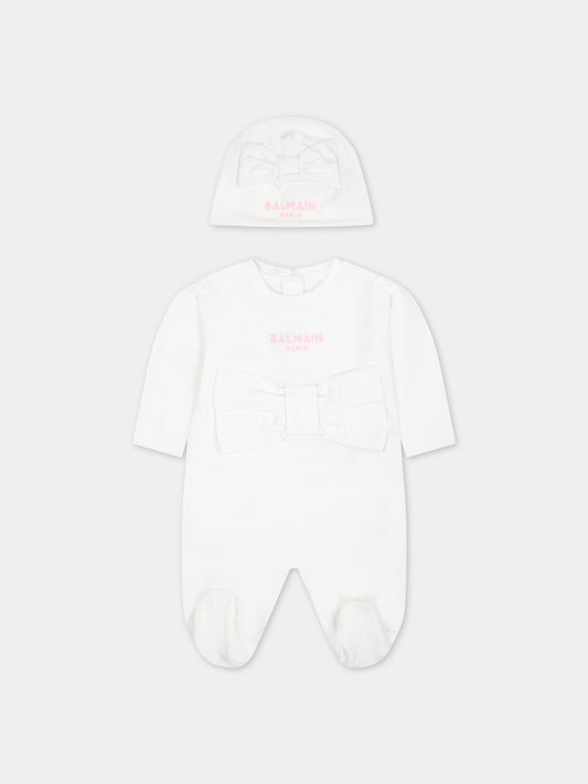 Tutina bianca per neonata con logo,Balmain Kids,BUB00A Z1751 100RS