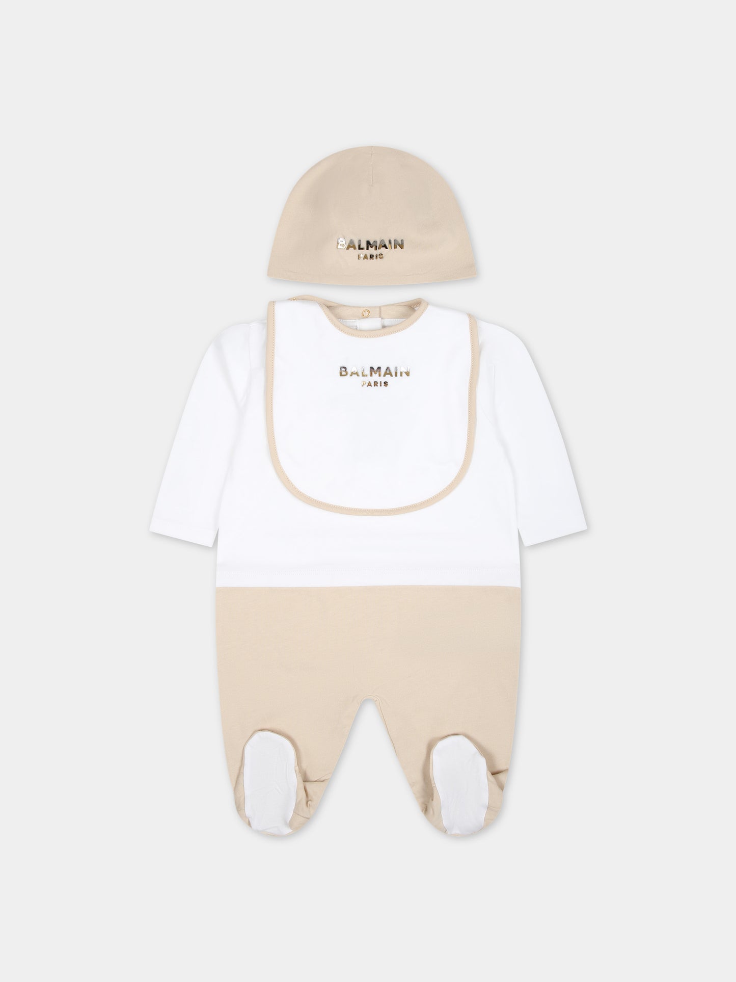 Set tutina beige per neonati con logo,Balmain Kids,BUB54A Z0057 100BG