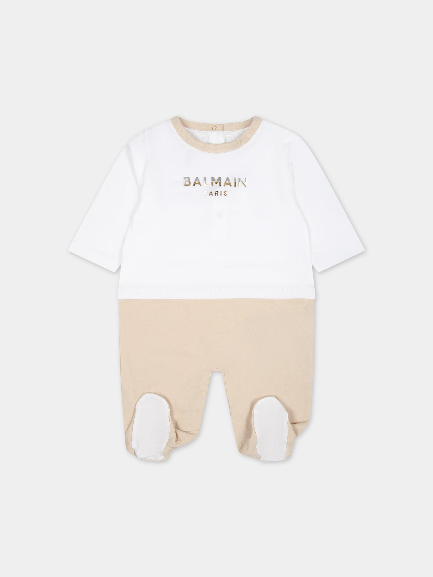 Set tutina beige per neonati con logo,Balmain Kids,BUB54A Z0057 100BG