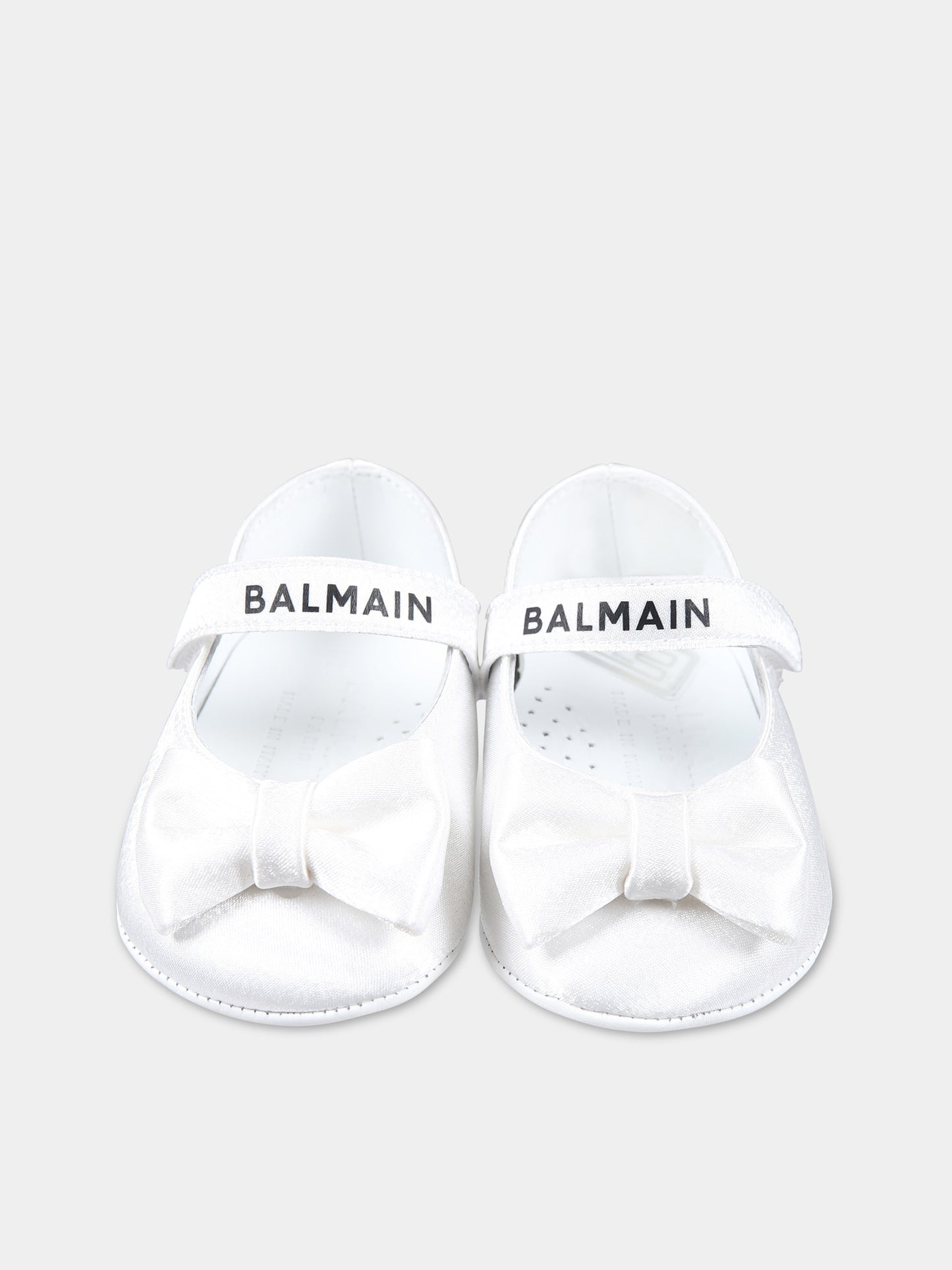 Scarpe bianche per neonata con logo e fiocco,Balmain Kids,BU0596 Z1946 101