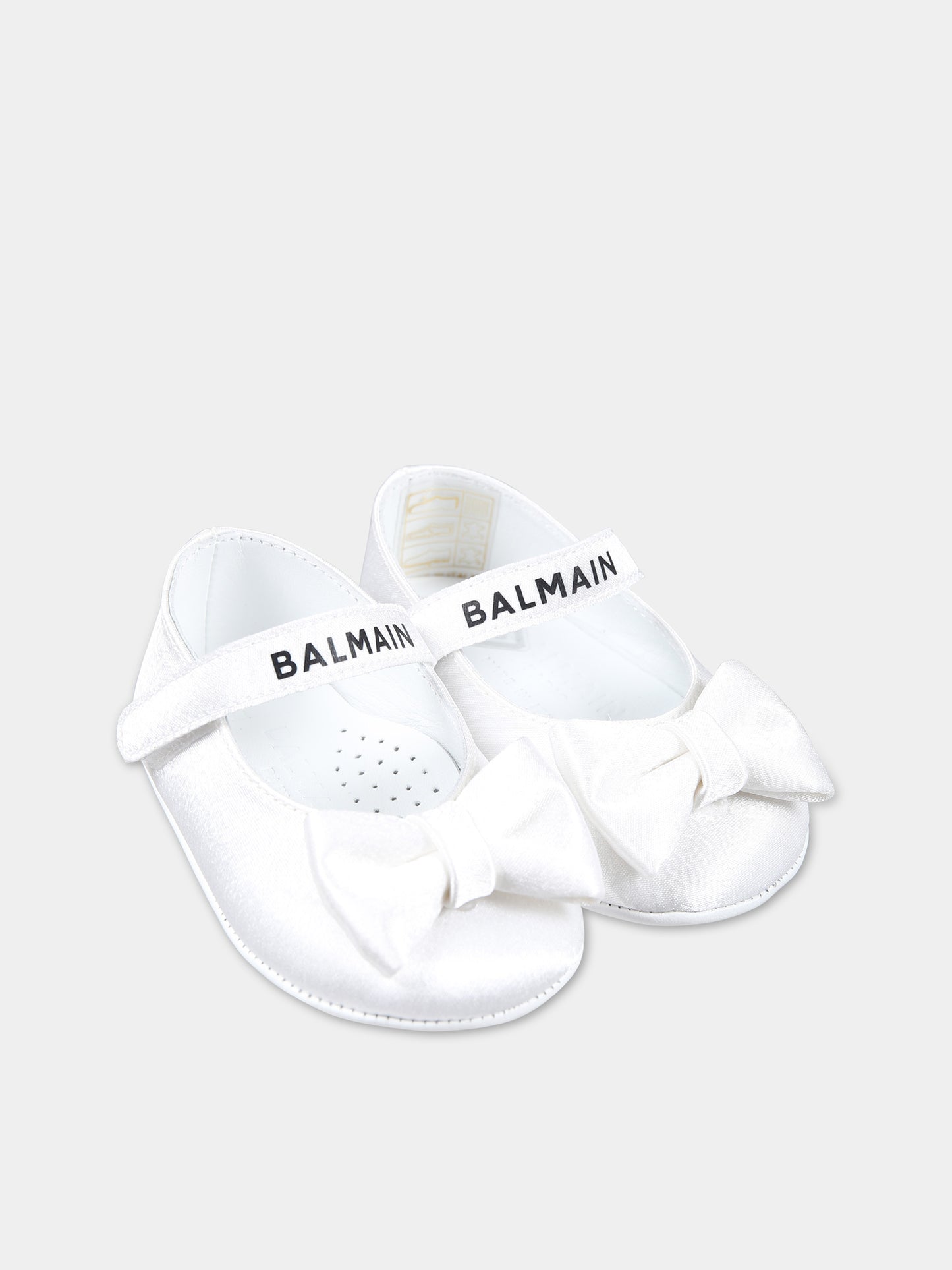 Scarpe bianche per neonata con logo e fiocco,Balmain Kids,BU0596 Z1946 101