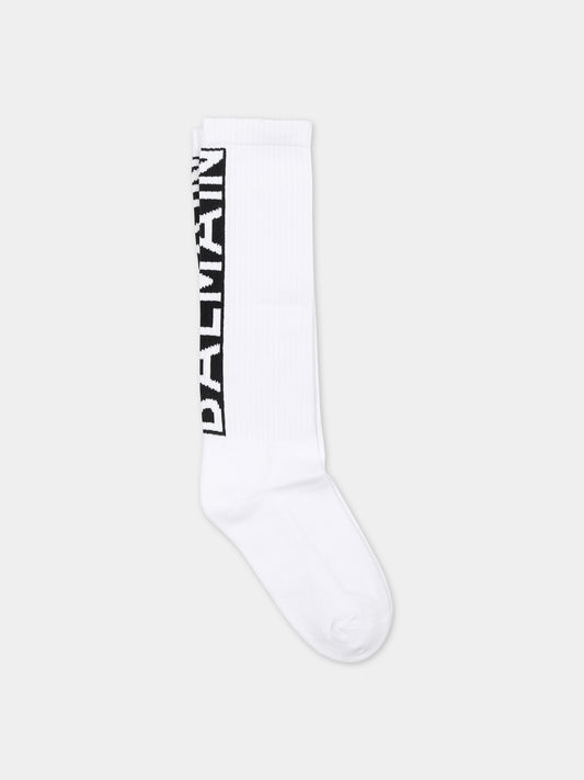 Calze bianche per bambini con logo,Balmain Kids,BU0P00 Z0553 100NE