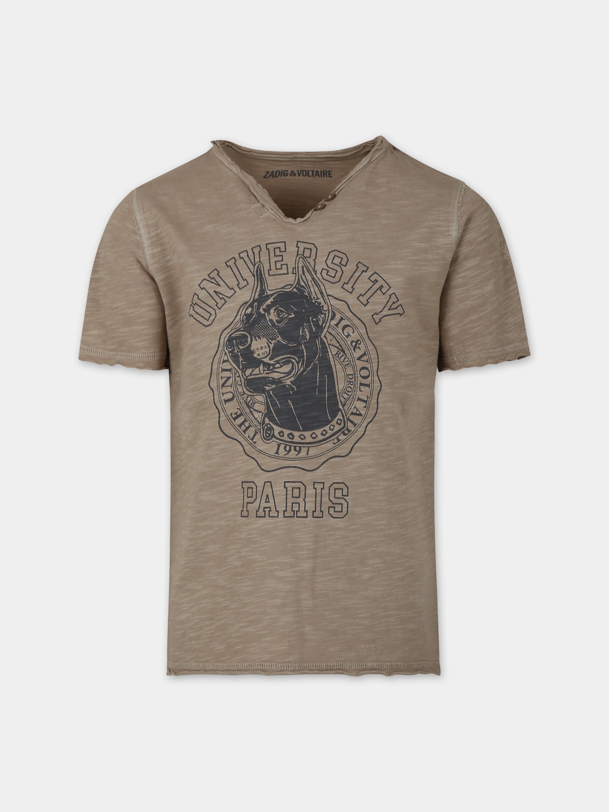 T-shirt marrone per bambino con stampa,Zadig & Voltaire Kids,X60093 210