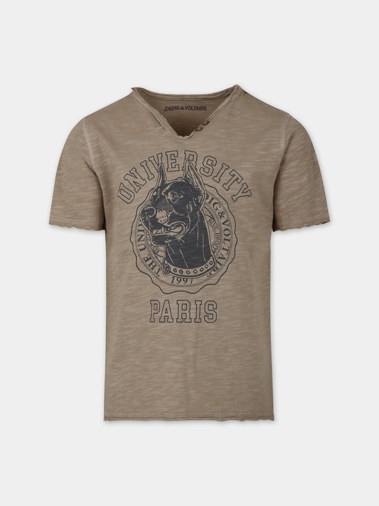 T-shirt marrone per bambino con stampa,Zadig & Voltaire Kids,X60093 210