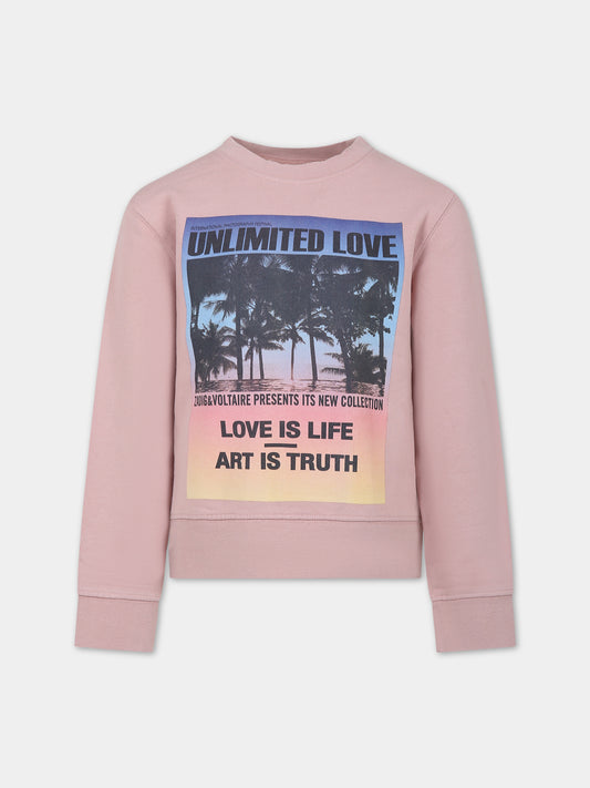 Felpa rosa per bambina con stampa,Zadig & Voltaire Kids,X60048 292