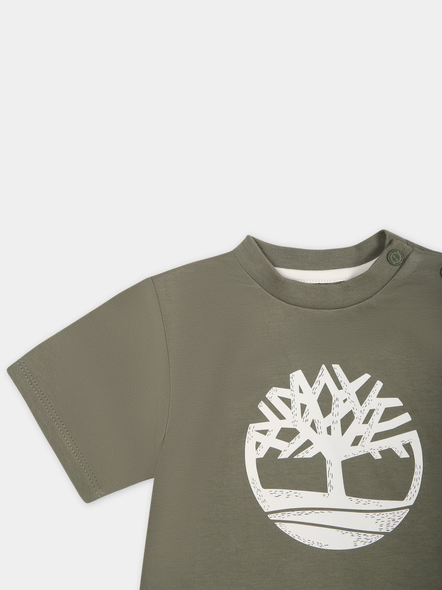 T-shirt verde per neonato con logo,Timberland,T60171 724